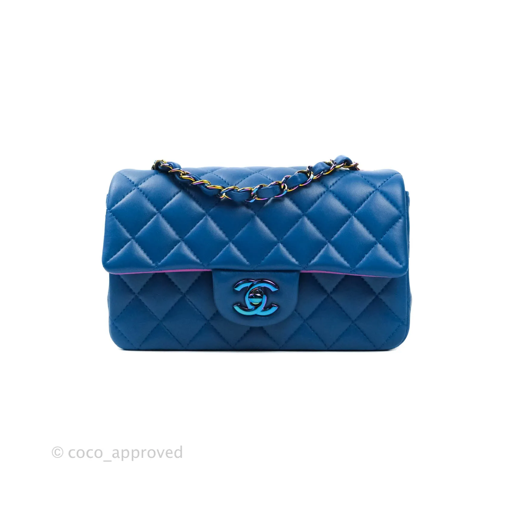 Chanel Quilted Mini Rectangular Flap Blue & Purple Lambskin Rainbow Hardware 21C