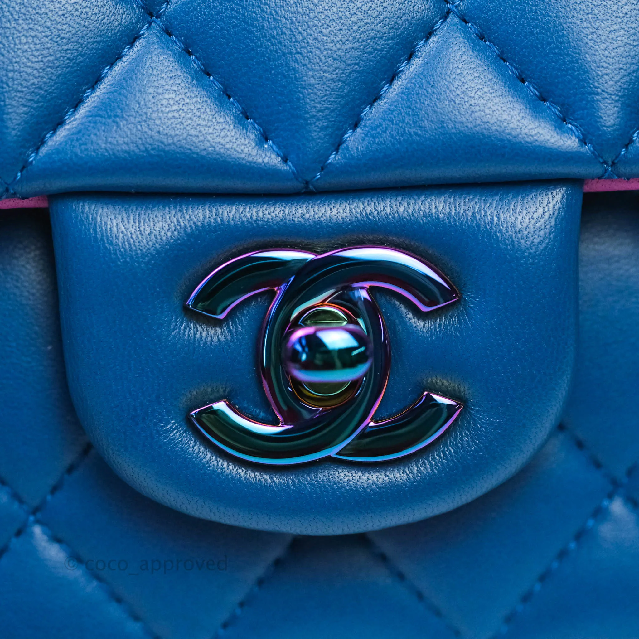 Chanel Quilted Mini Rectangular Flap Blue & Purple Lambskin Rainbow Hardware 21C