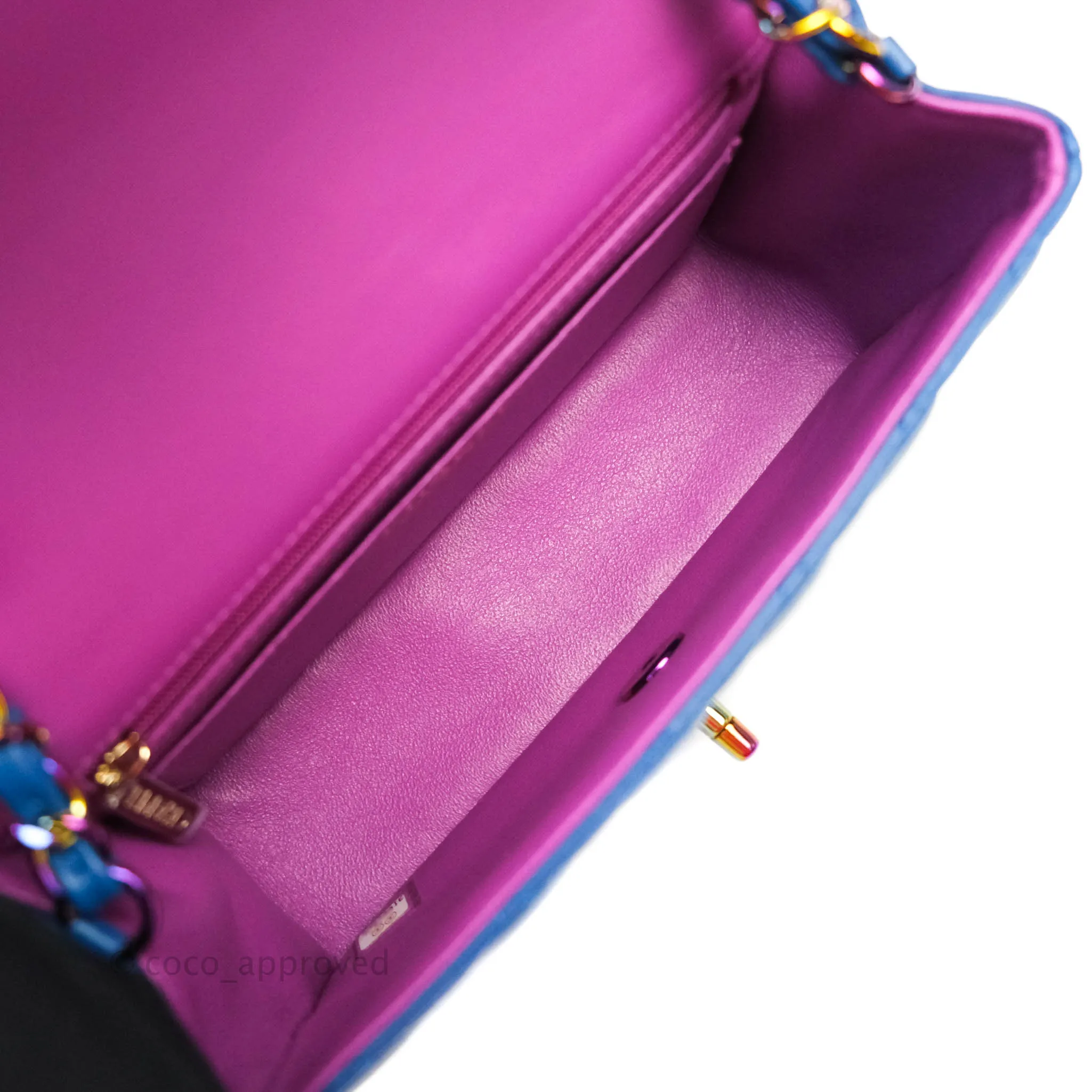 Chanel Quilted Mini Rectangular Flap Blue & Purple Lambskin Rainbow Hardware 21C