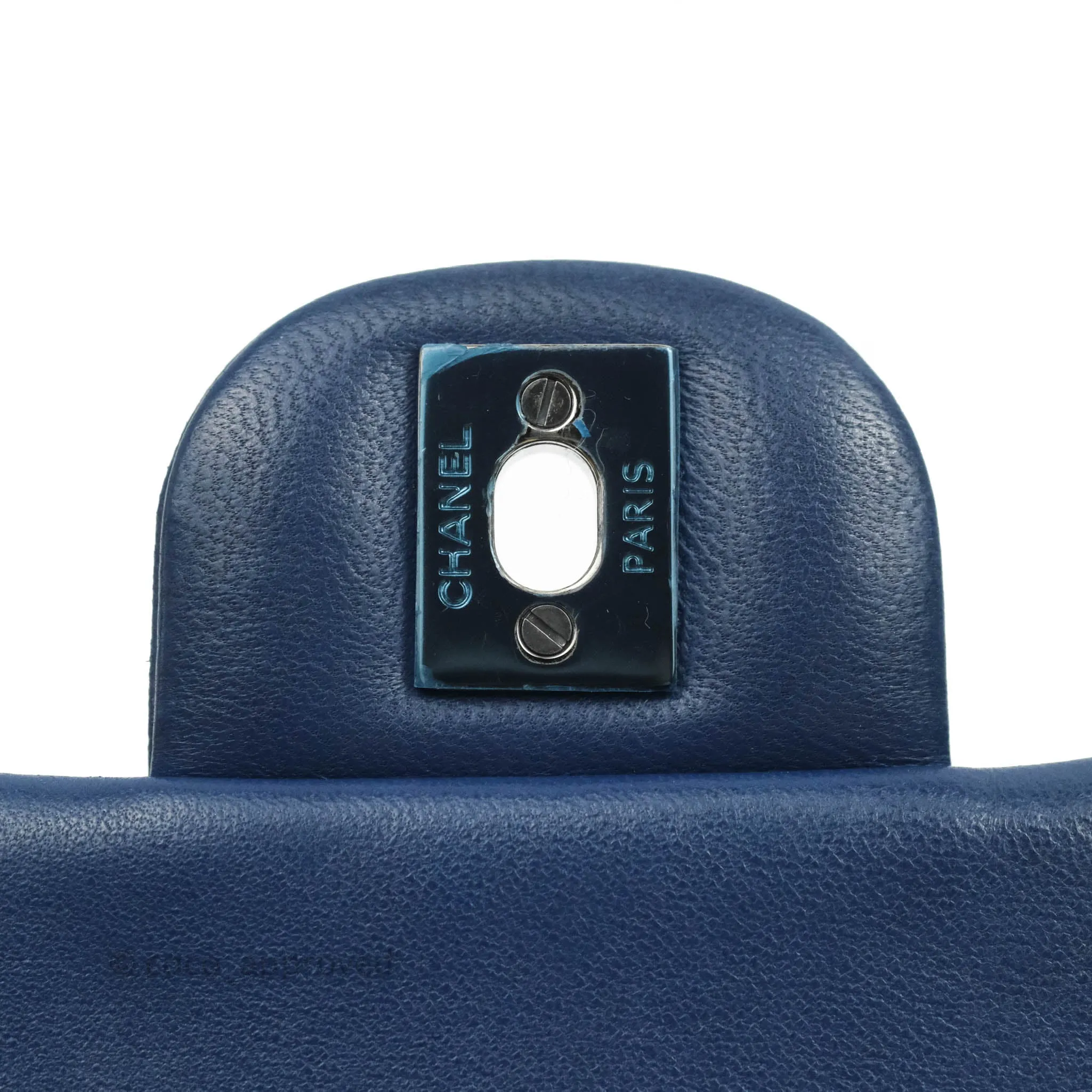 Chanel Quilted Mini Rectangular Flap Dark Blue Lambskin Gun Metal