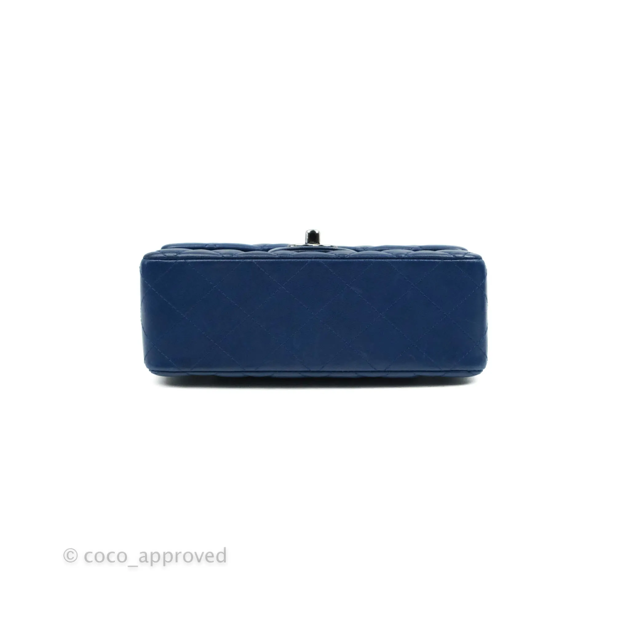 Chanel Quilted Mini Rectangular Flap Dark Blue Lambskin Gun Metal