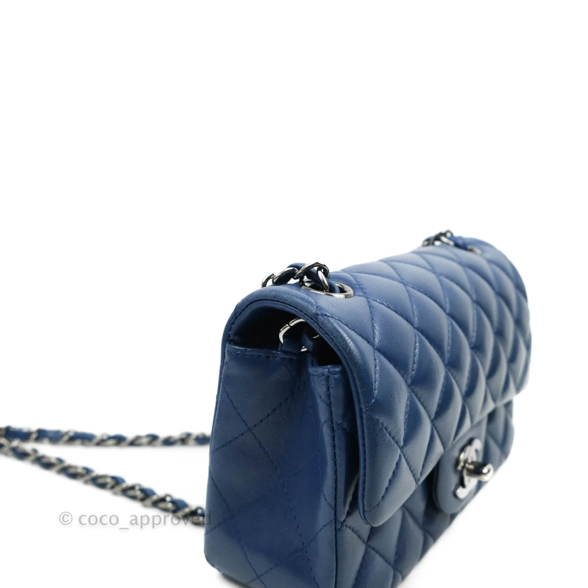 Chanel Quilted Mini Rectangular Flap Dark Blue Lambskin Gun Metal