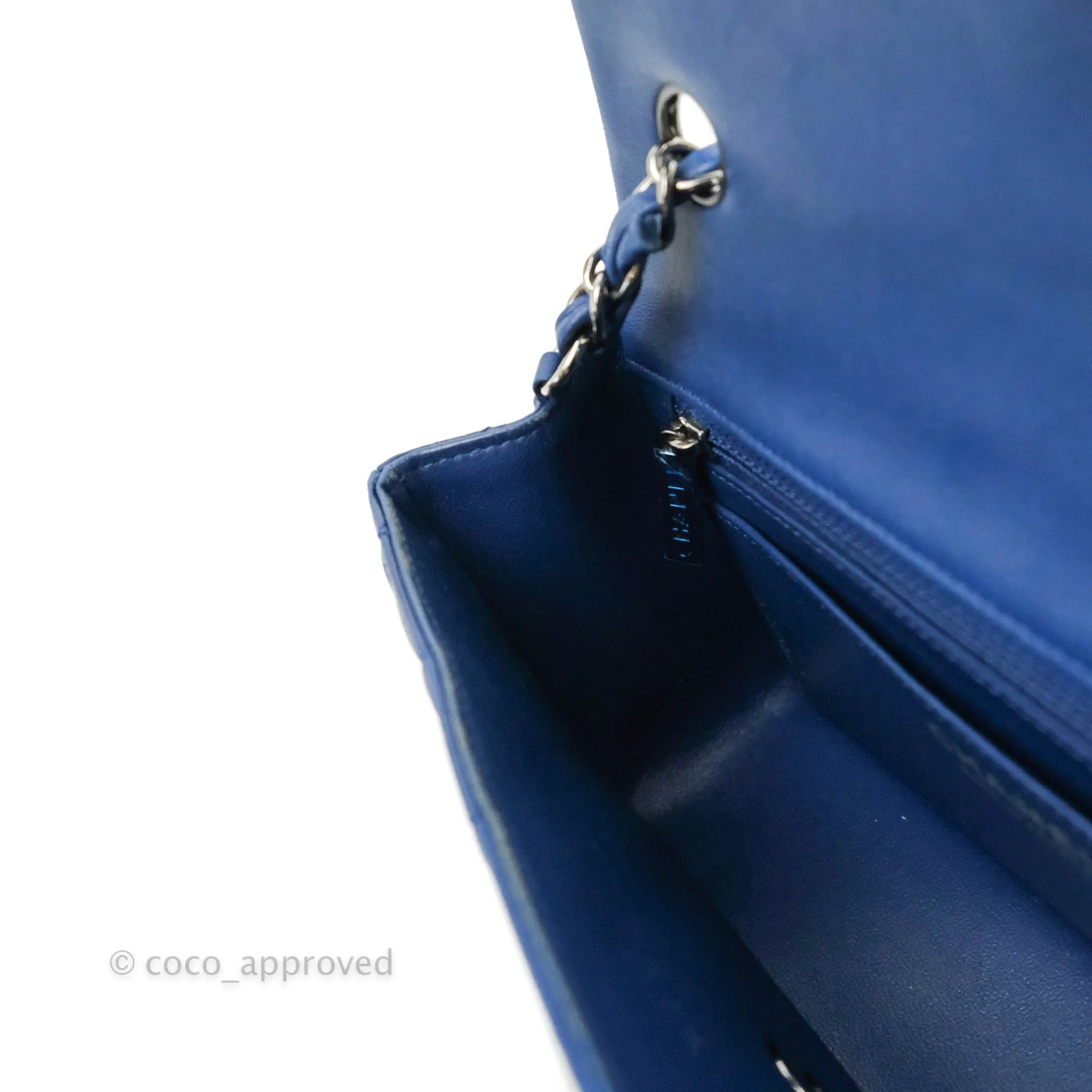 Chanel Quilted Mini Rectangular Flap Dark Blue Lambskin Gun Metal