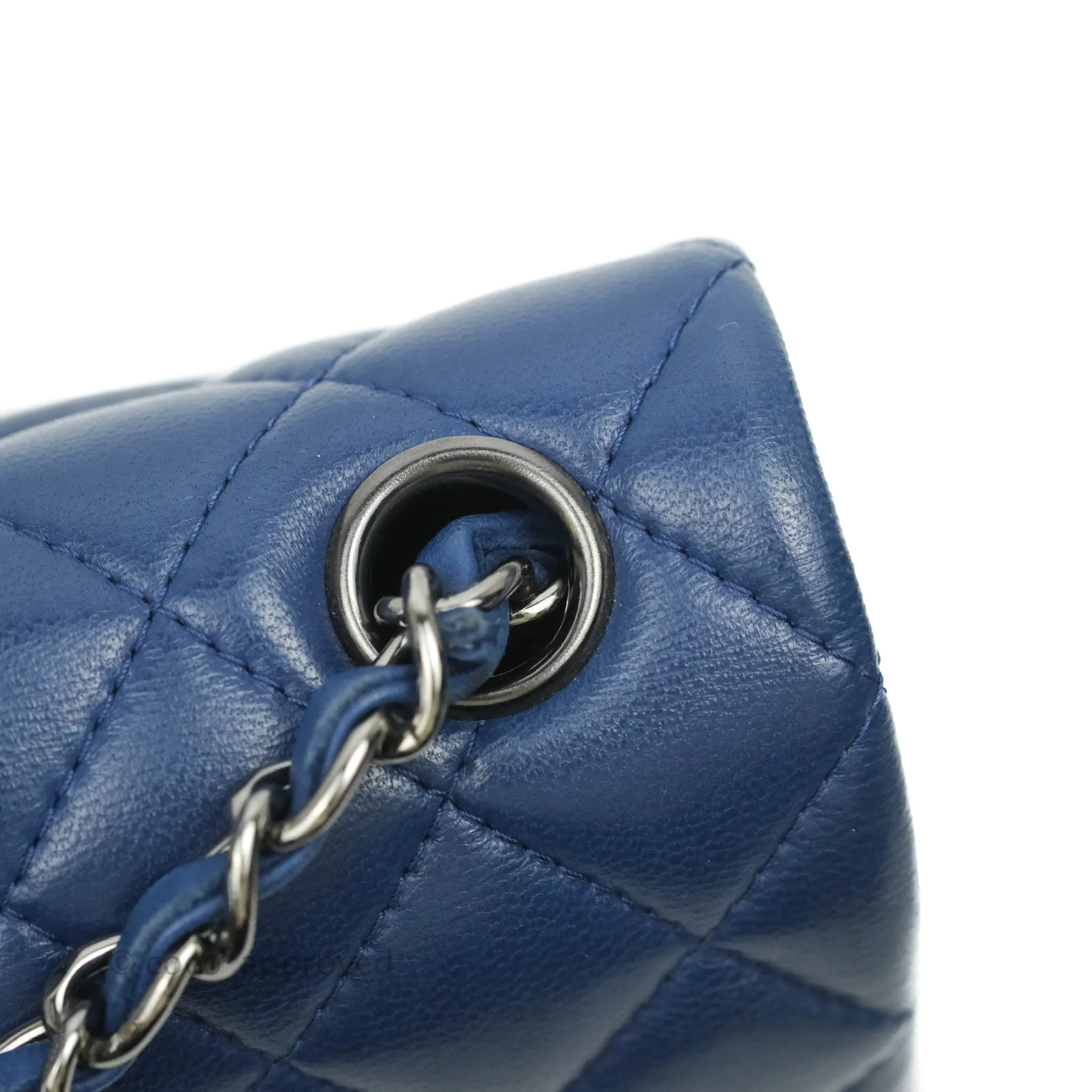 Chanel Quilted Mini Rectangular Flap Dark Blue Lambskin Gun Metal