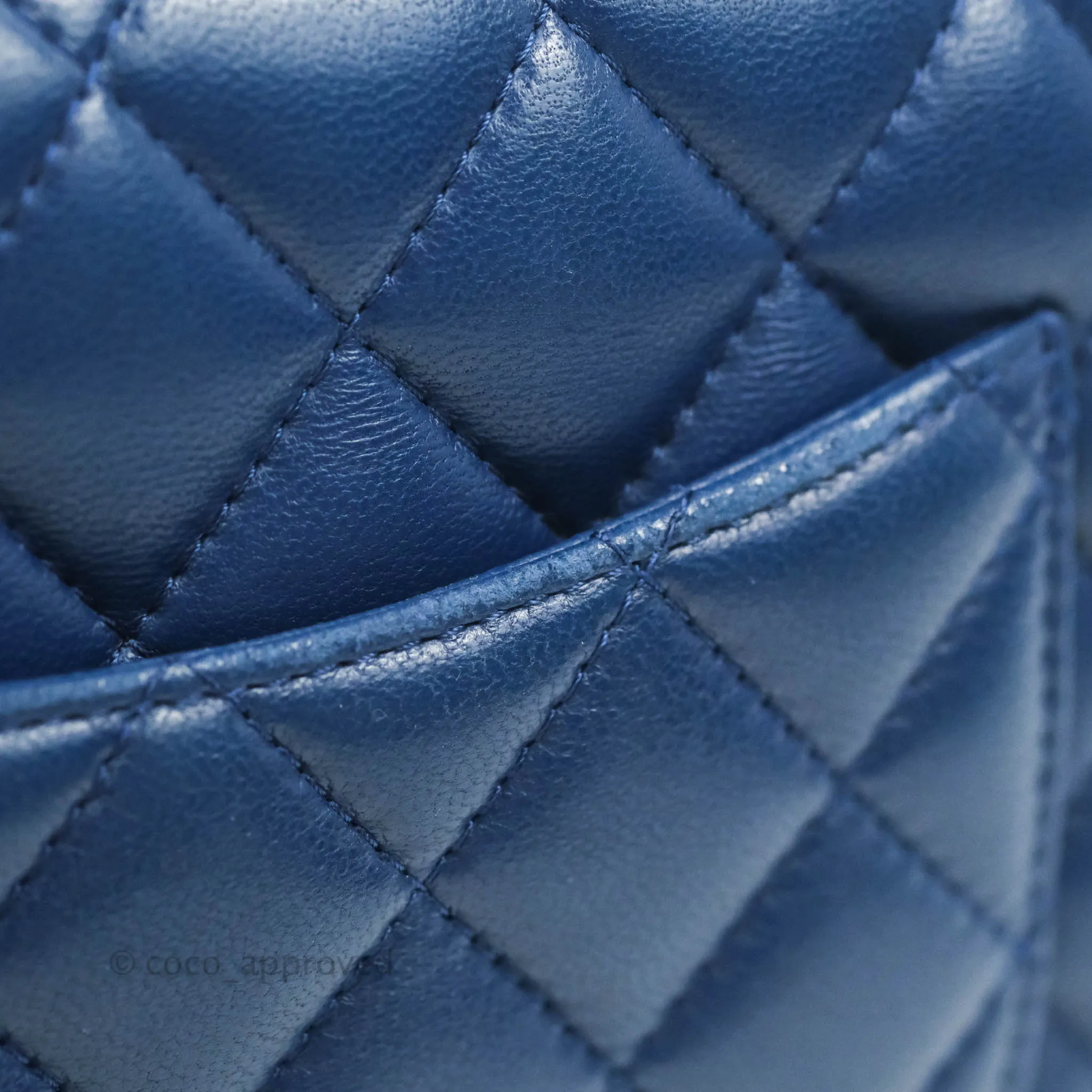 Chanel Quilted Mini Rectangular Flap Dark Blue Lambskin Gun Metal