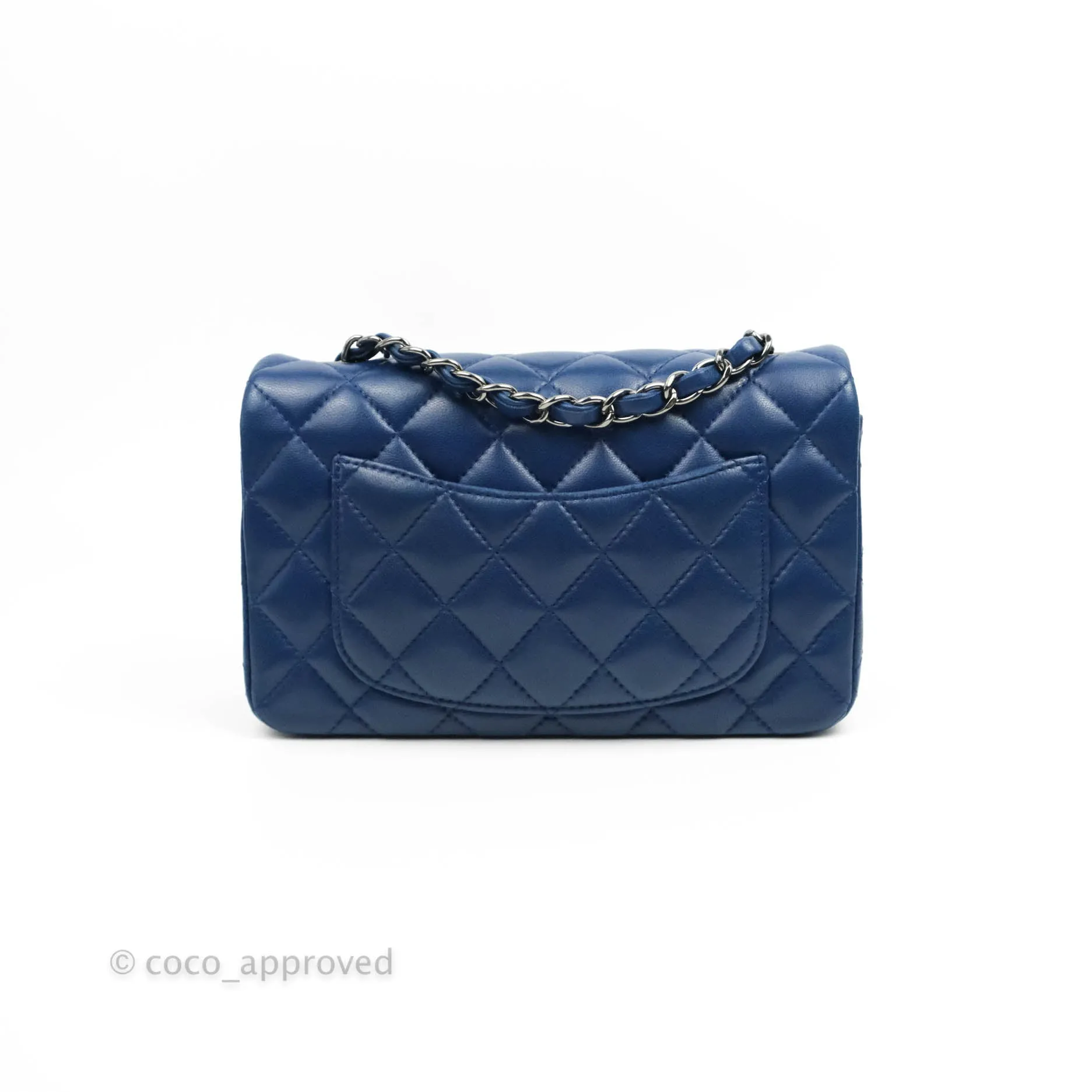 Chanel Quilted Mini Rectangular Flap Dark Blue Lambskin Gun Metal