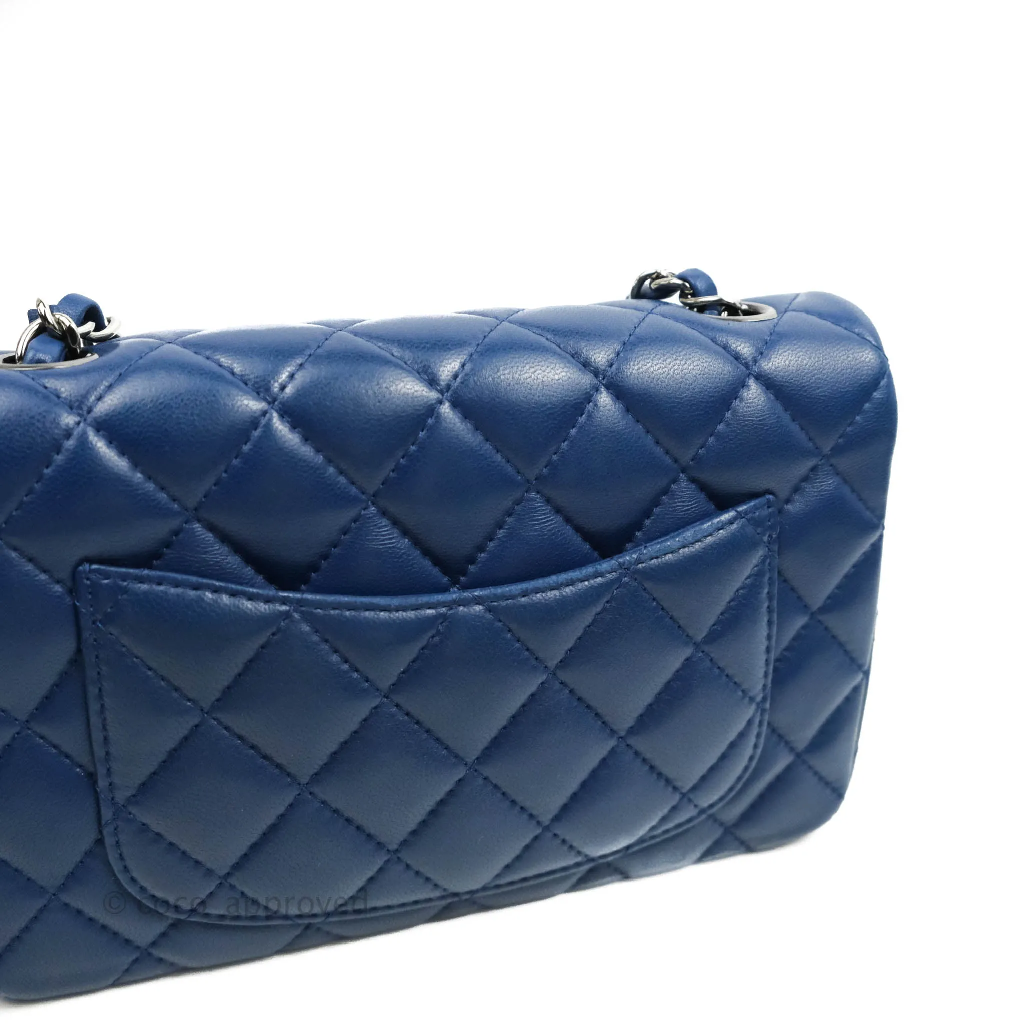 Chanel Quilted Mini Rectangular Flap Dark Blue Lambskin Gun Metal