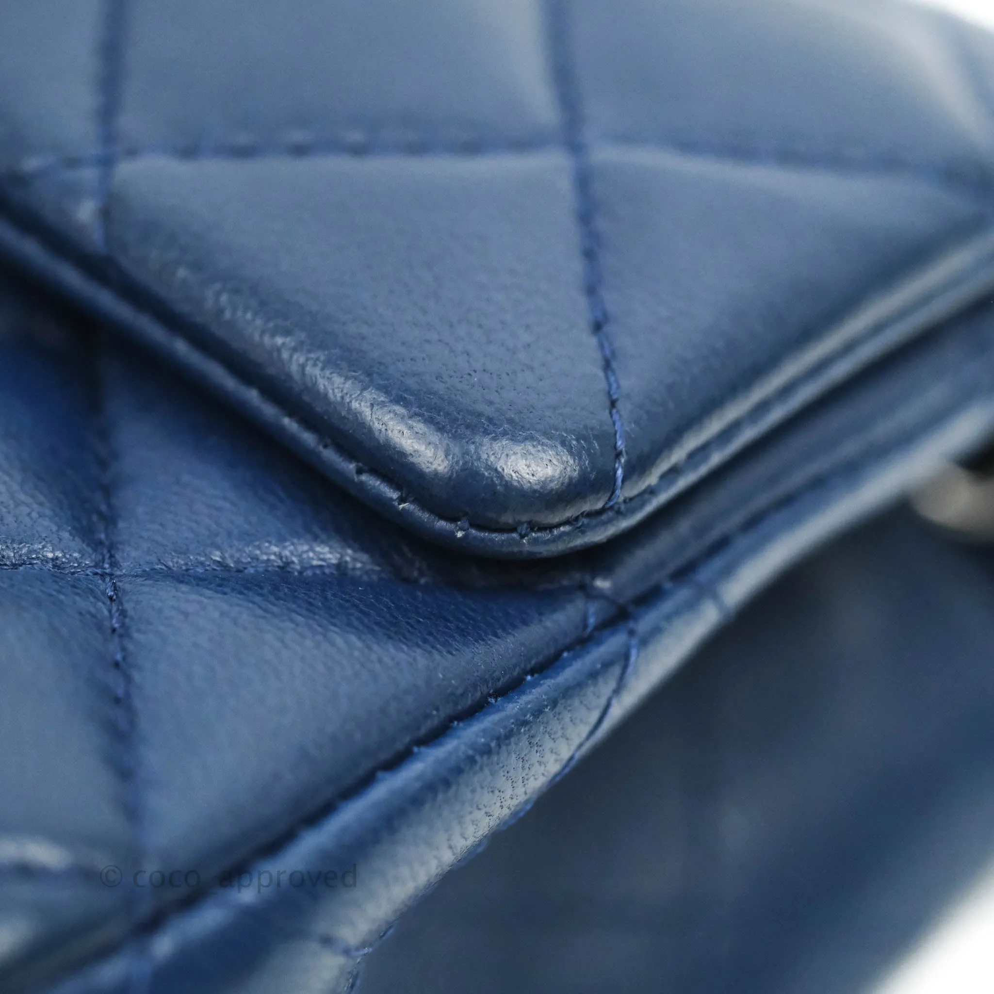 Chanel Quilted Mini Rectangular Flap Dark Blue Lambskin Gun Metal