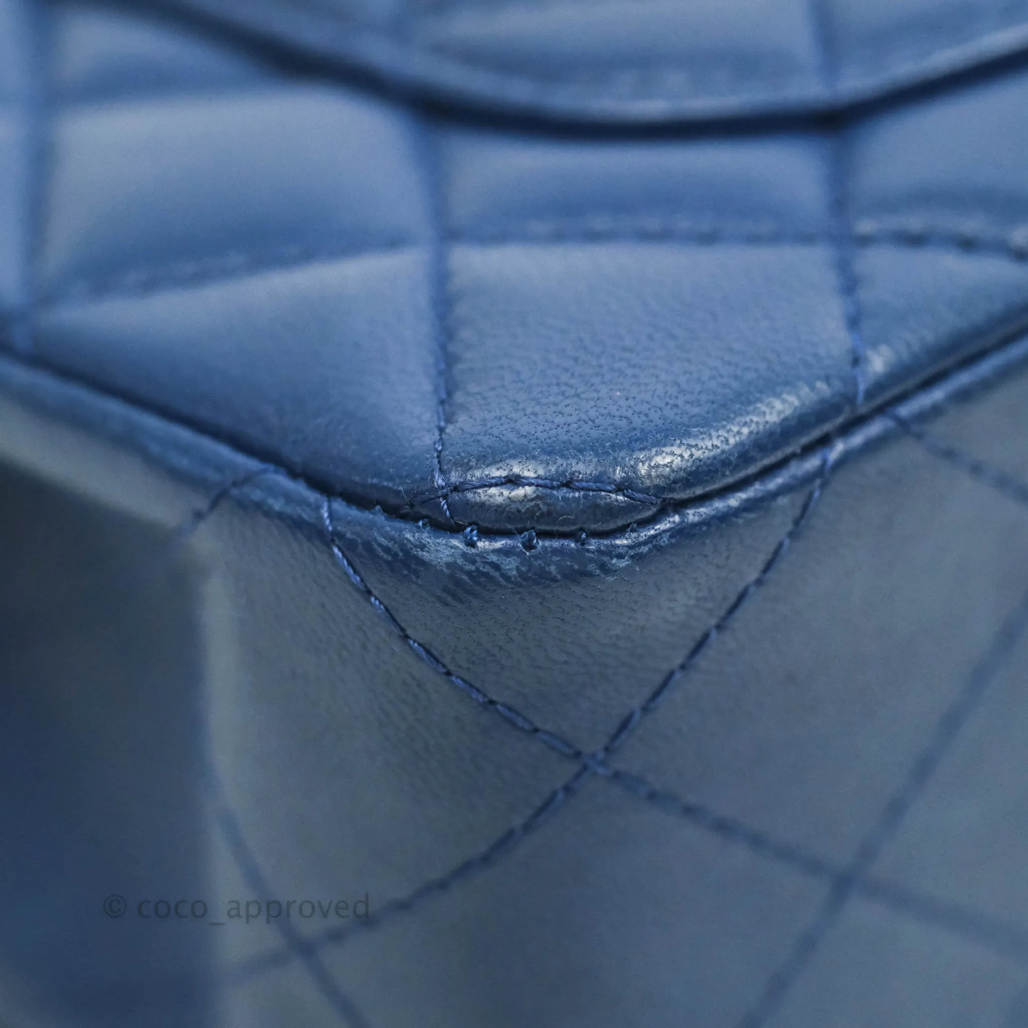 Chanel Quilted Mini Rectangular Flap Dark Blue Lambskin Gun Metal