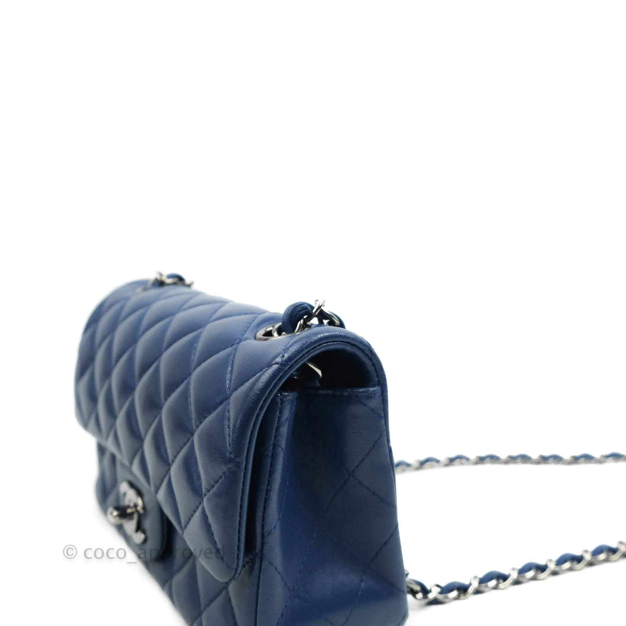 Chanel Quilted Mini Rectangular Flap Dark Blue Lambskin Gun Metal