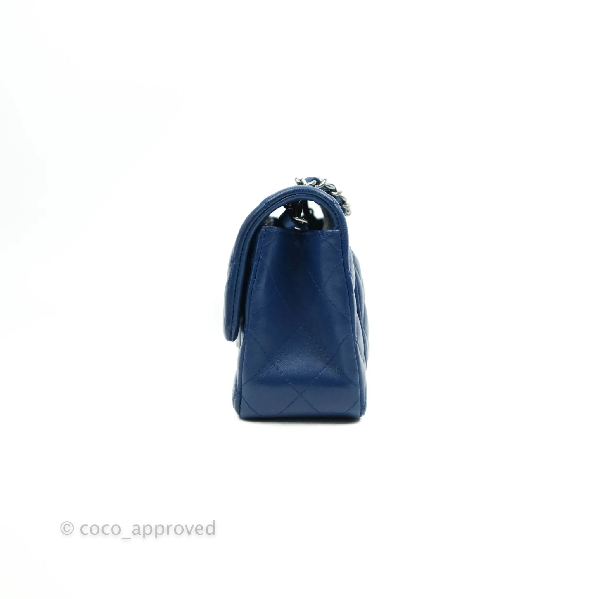 Chanel Quilted Mini Rectangular Flap Dark Blue Lambskin Gun Metal