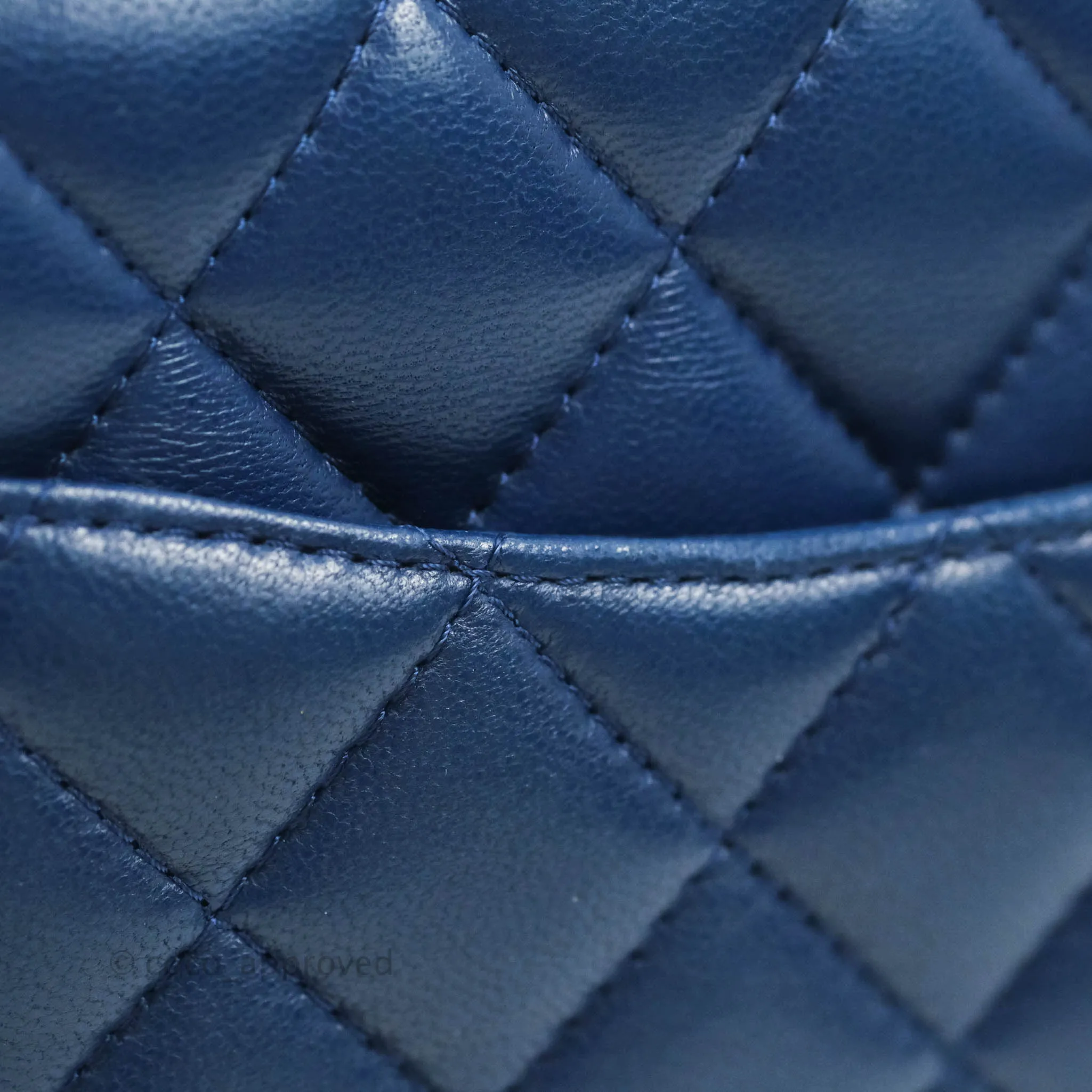 Chanel Quilted Mini Rectangular Flap Dark Blue Lambskin Gun Metal