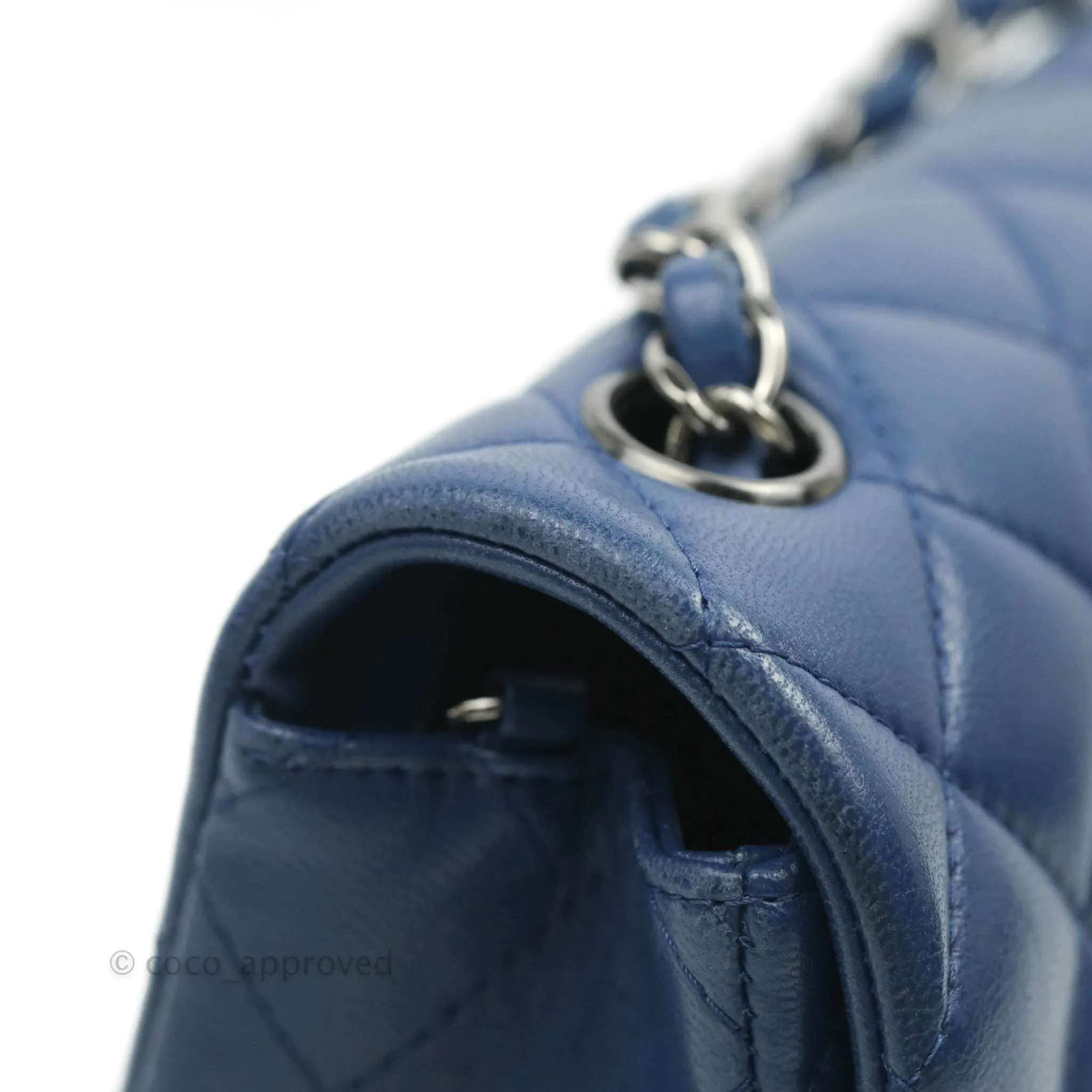 Chanel Quilted Mini Rectangular Flap Dark Blue Lambskin Gun Metal