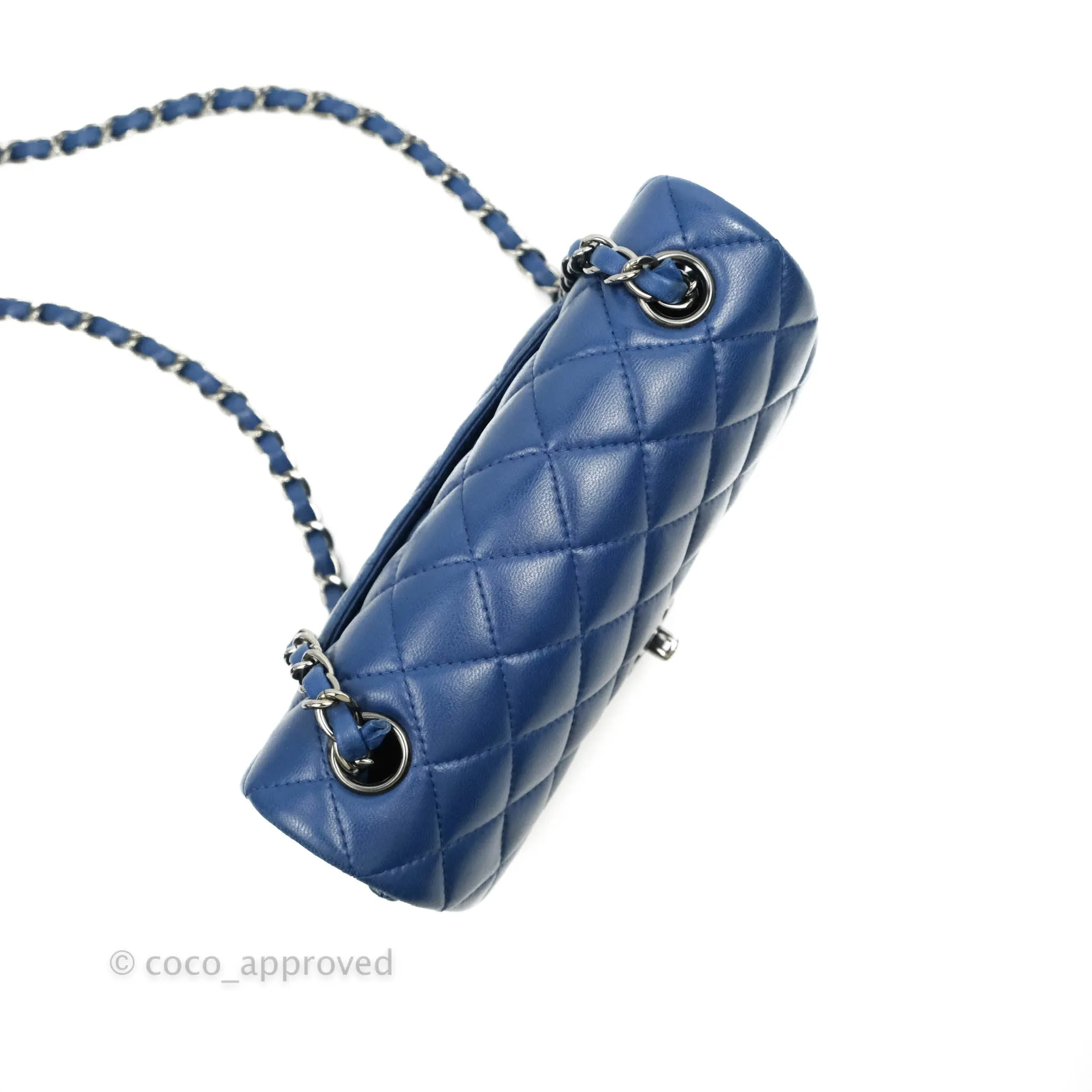 Chanel Quilted Mini Rectangular Flap Dark Blue Lambskin Gun Metal