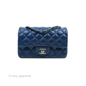 Chanel Quilted Mini Rectangular Flap Dark Blue Lambskin Gun Metal
