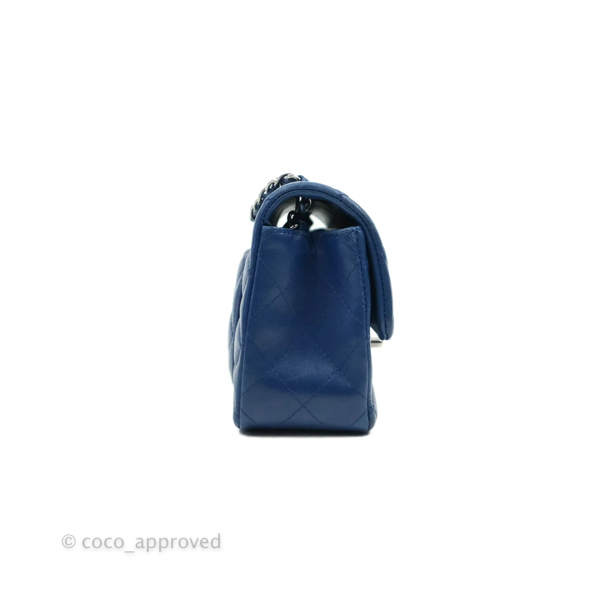 Chanel Quilted Mini Rectangular Flap Dark Blue Lambskin Gun Metal