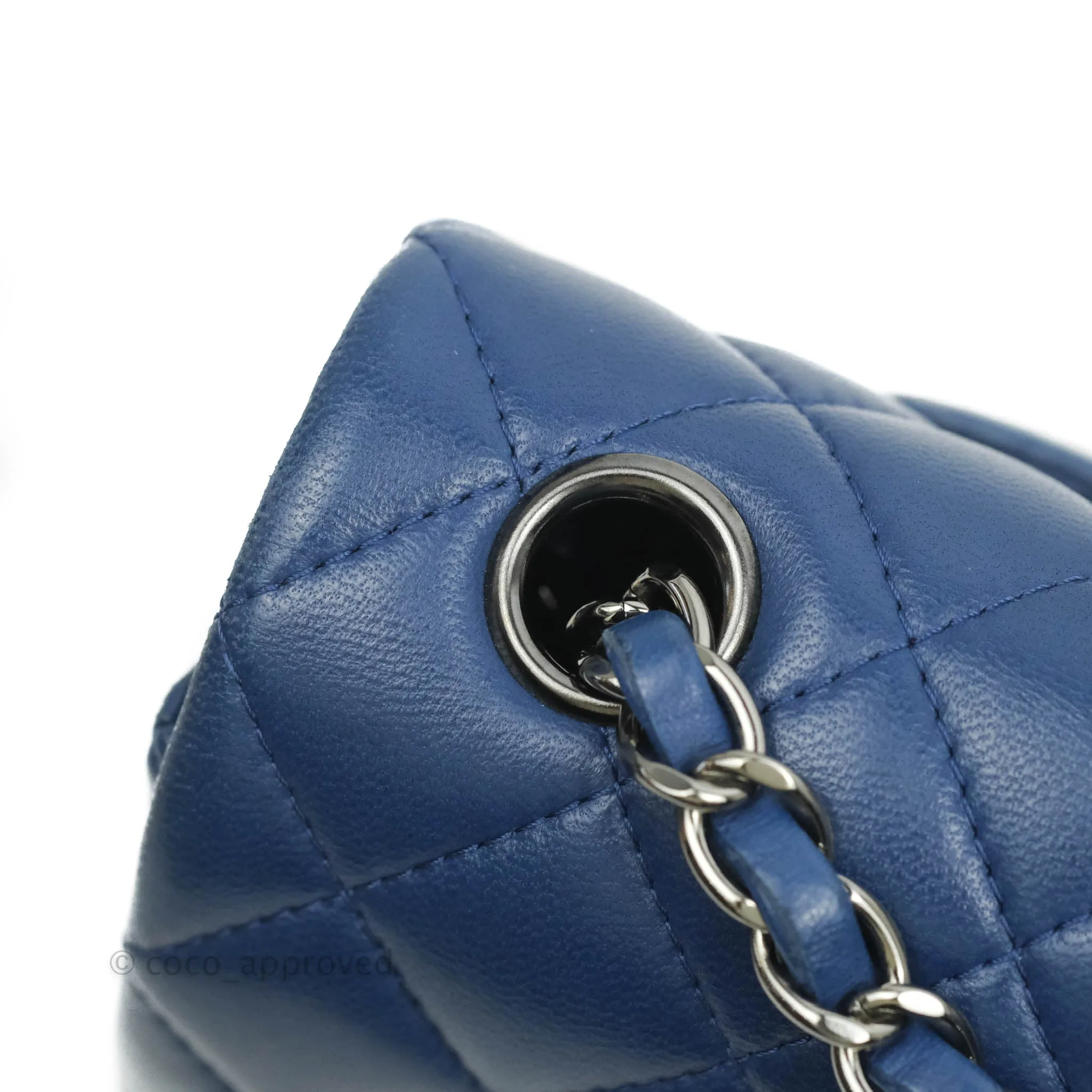 Chanel Quilted Mini Rectangular Flap Dark Blue Lambskin Gun Metal