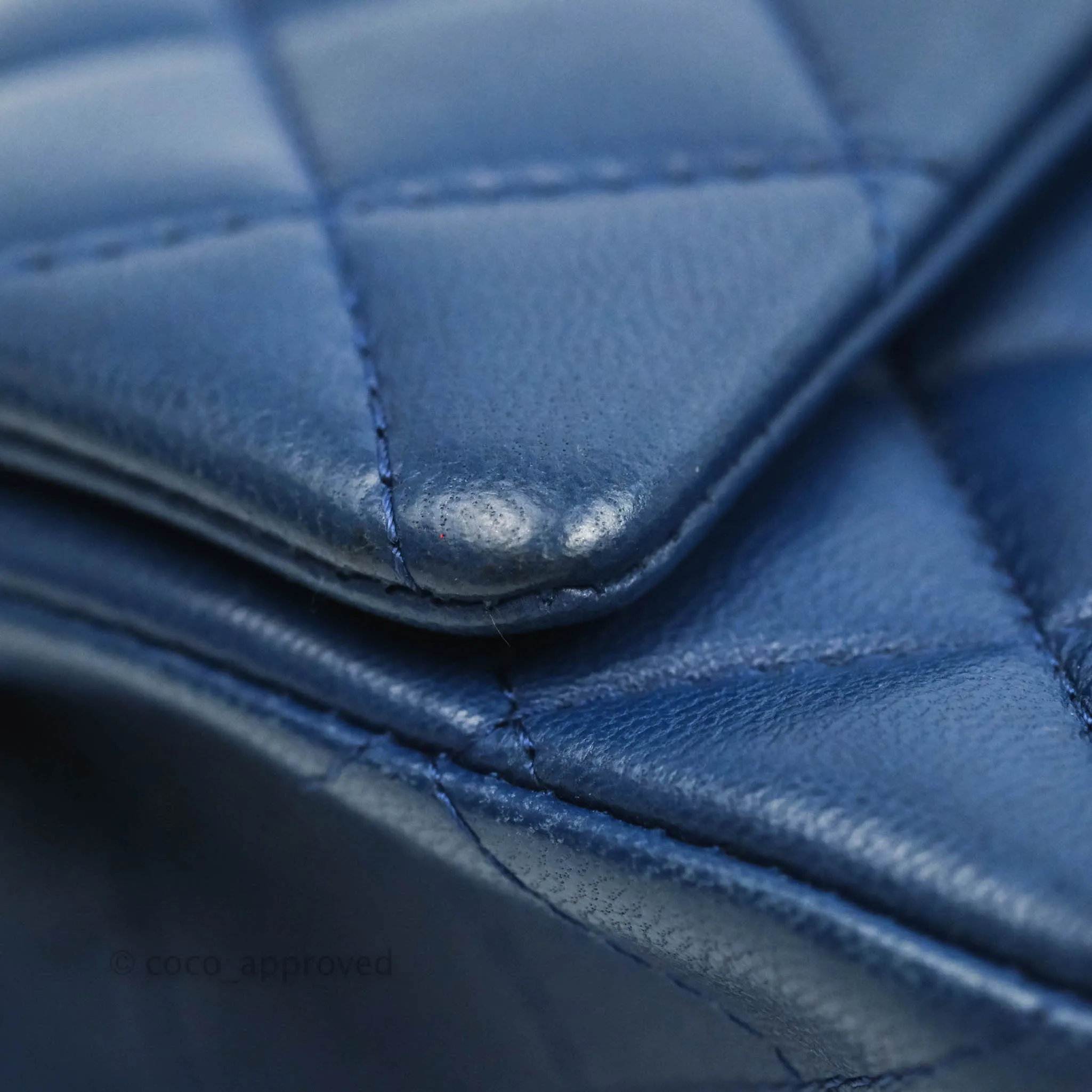 Chanel Quilted Mini Rectangular Flap Dark Blue Lambskin Gun Metal