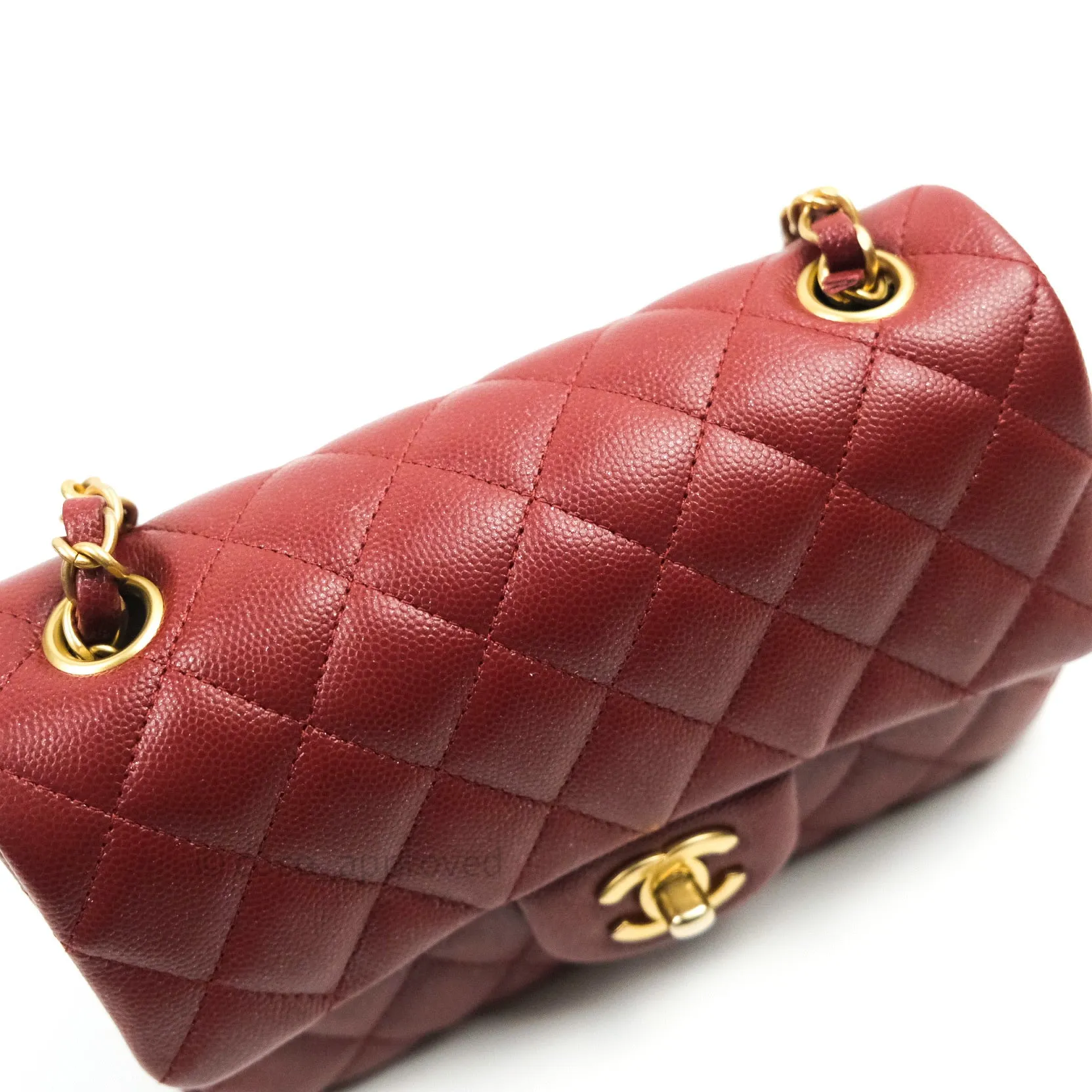 Chanel Quilted Mini Rectangular Iridescent Burgundy Gold Hardware
