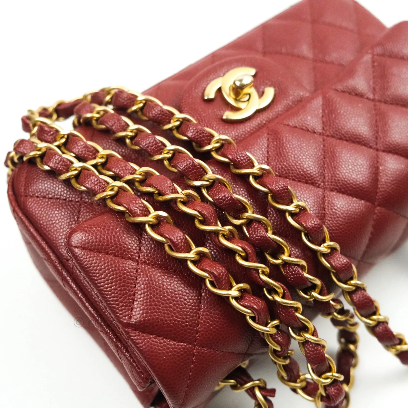 Chanel Quilted Mini Rectangular Iridescent Burgundy Gold Hardware