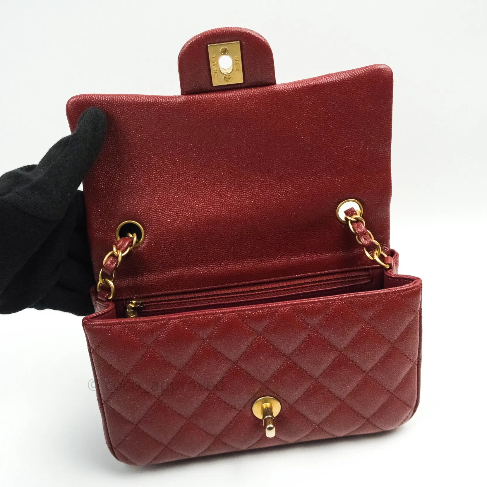 Chanel Quilted Mini Rectangular Iridescent Burgundy Gold Hardware