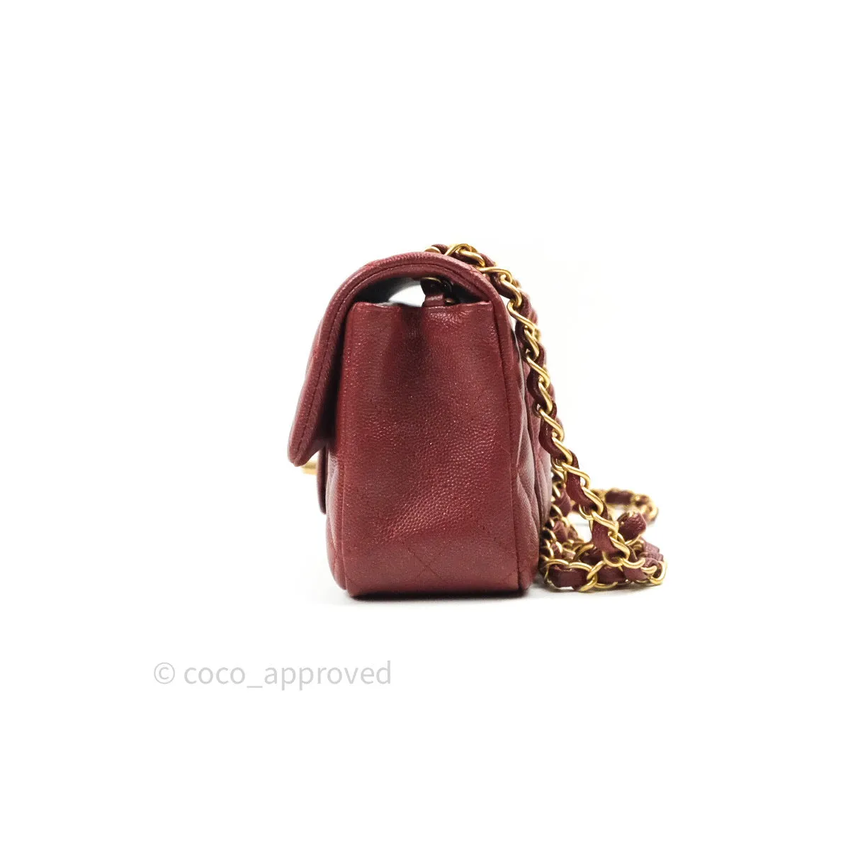 Chanel Quilted Mini Rectangular Iridescent Burgundy Gold Hardware
