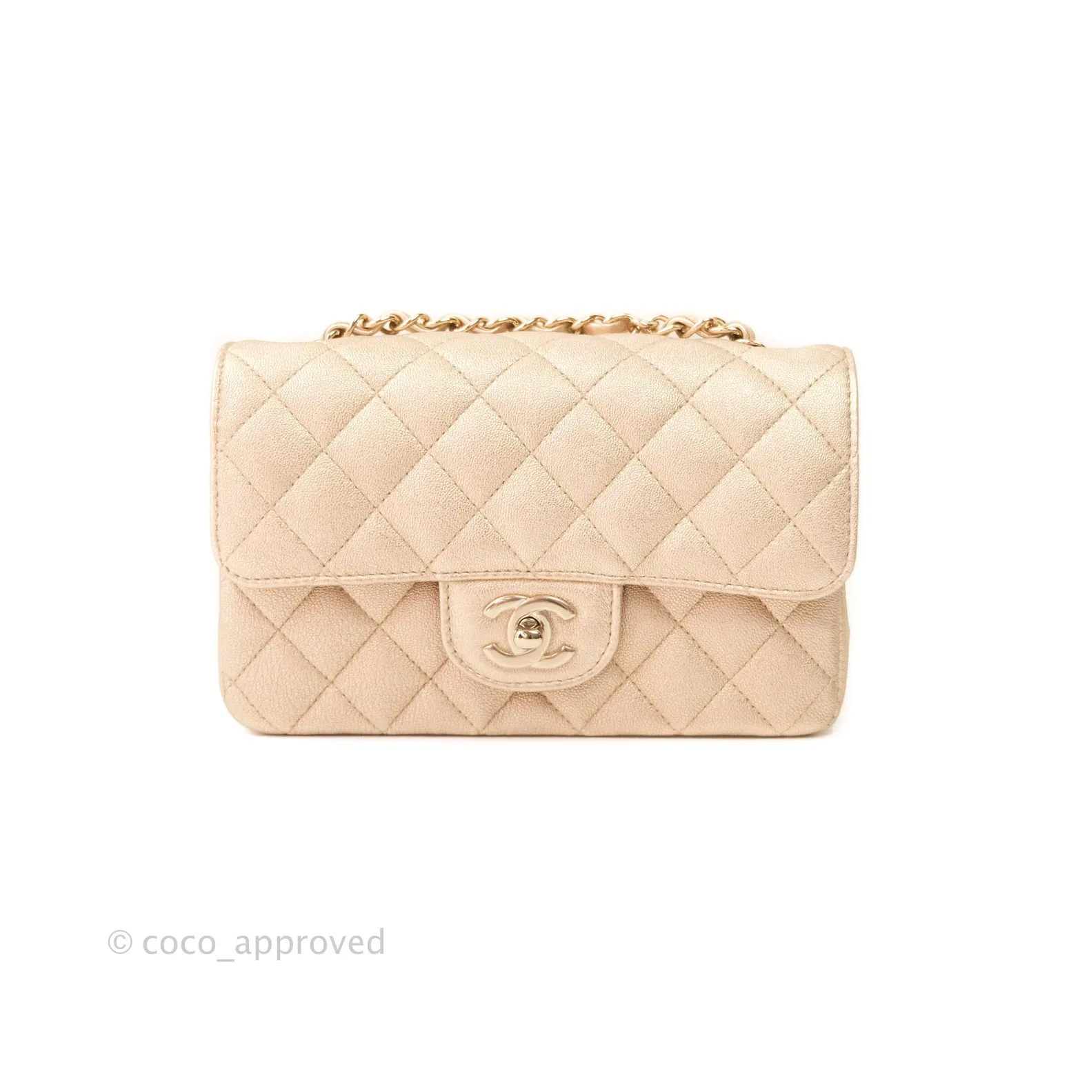 Chanel Quilted Mini Rectangular Iridescent Gold Lambskin Gold Hardware