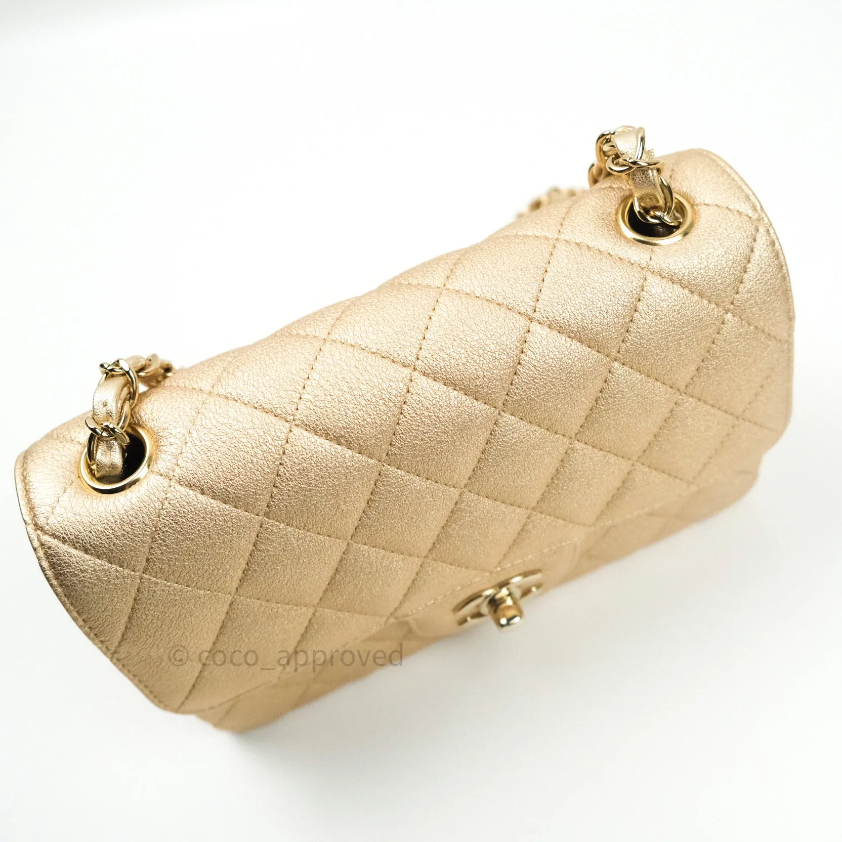Chanel Quilted Mini Rectangular Iridescent Gold Lambskin Gold Hardware