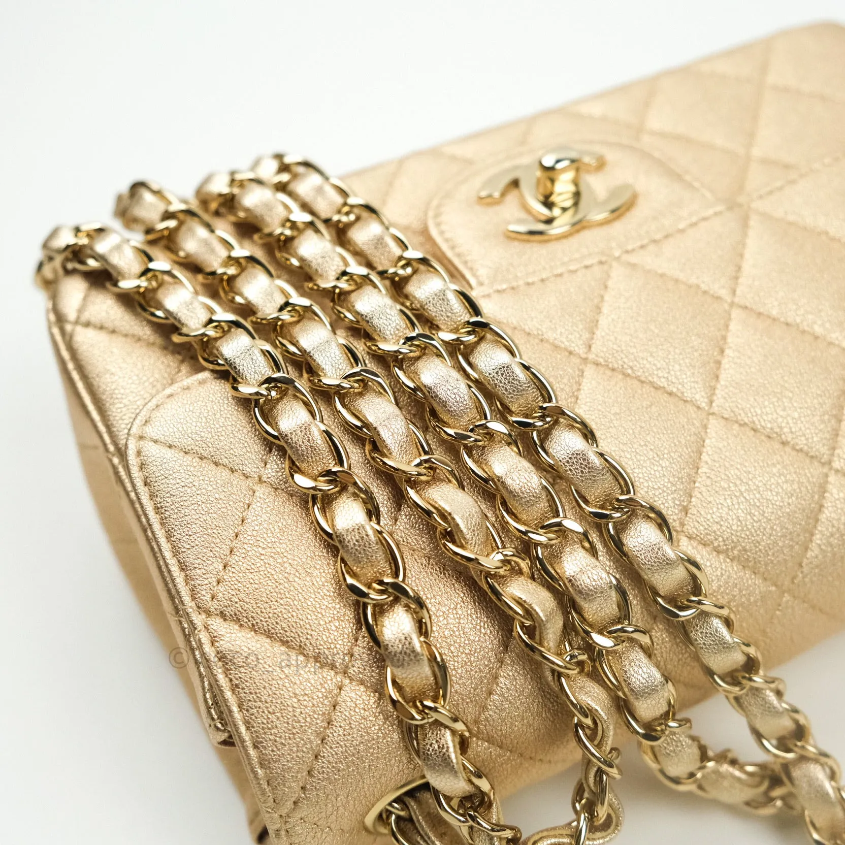 Chanel Quilted Mini Rectangular Iridescent Gold Lambskin Gold Hardware
