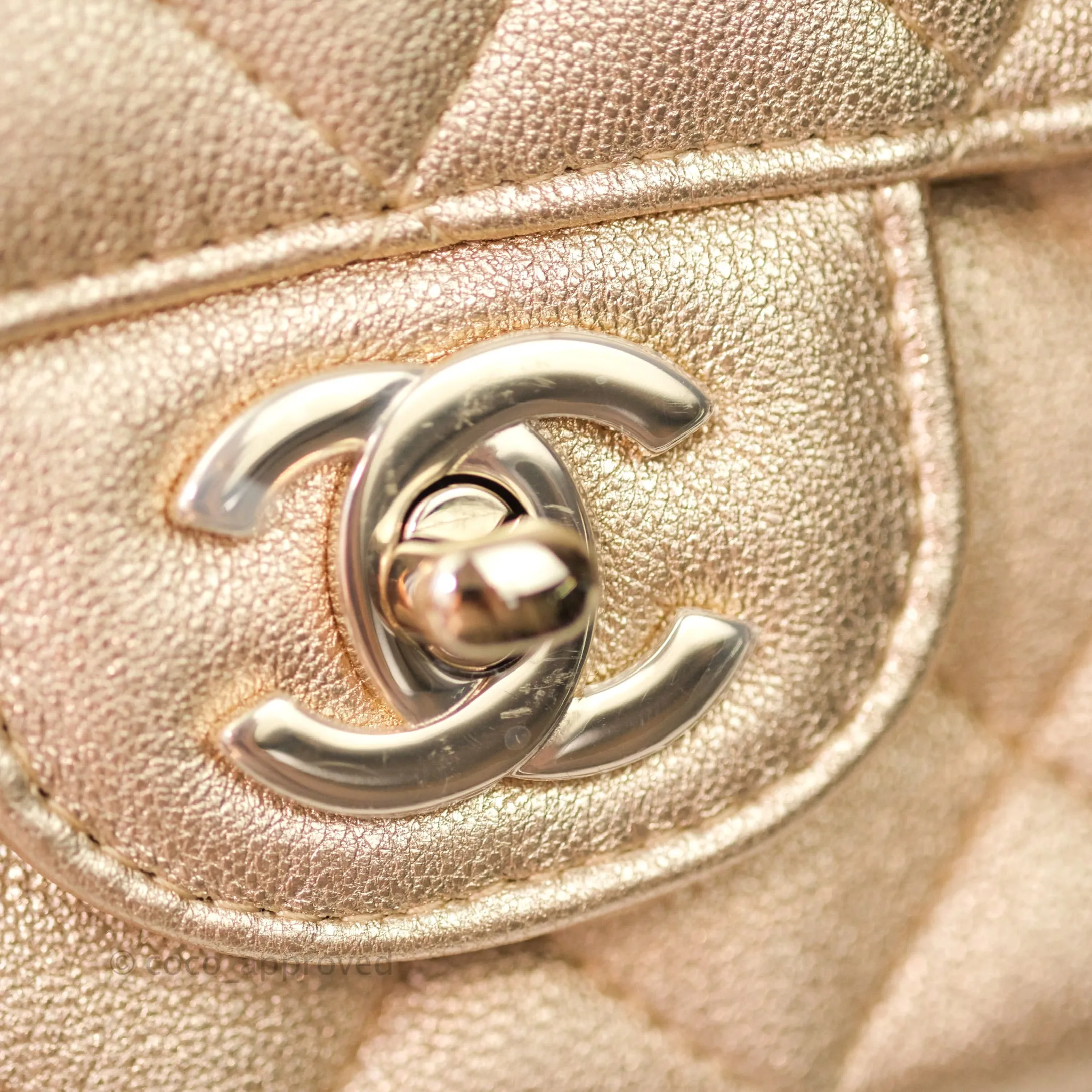 Chanel Quilted Mini Rectangular Iridescent Gold Lambskin Gold Hardware