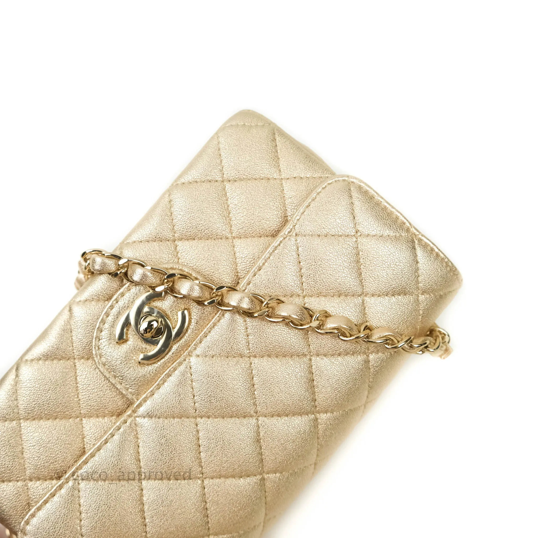 Chanel Quilted Mini Rectangular Iridescent Gold Lambskin Gold Hardware