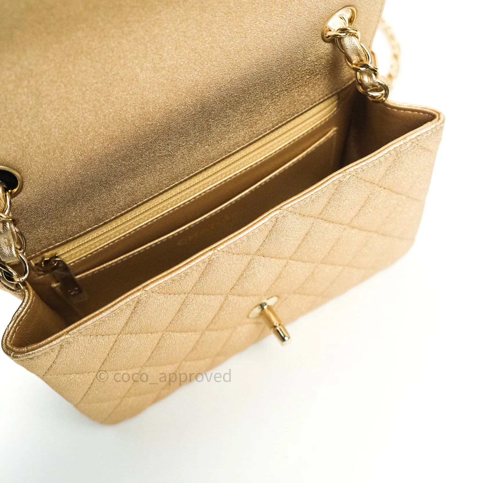 Chanel Quilted Mini Rectangular Iridescent Gold Lambskin Gold Hardware