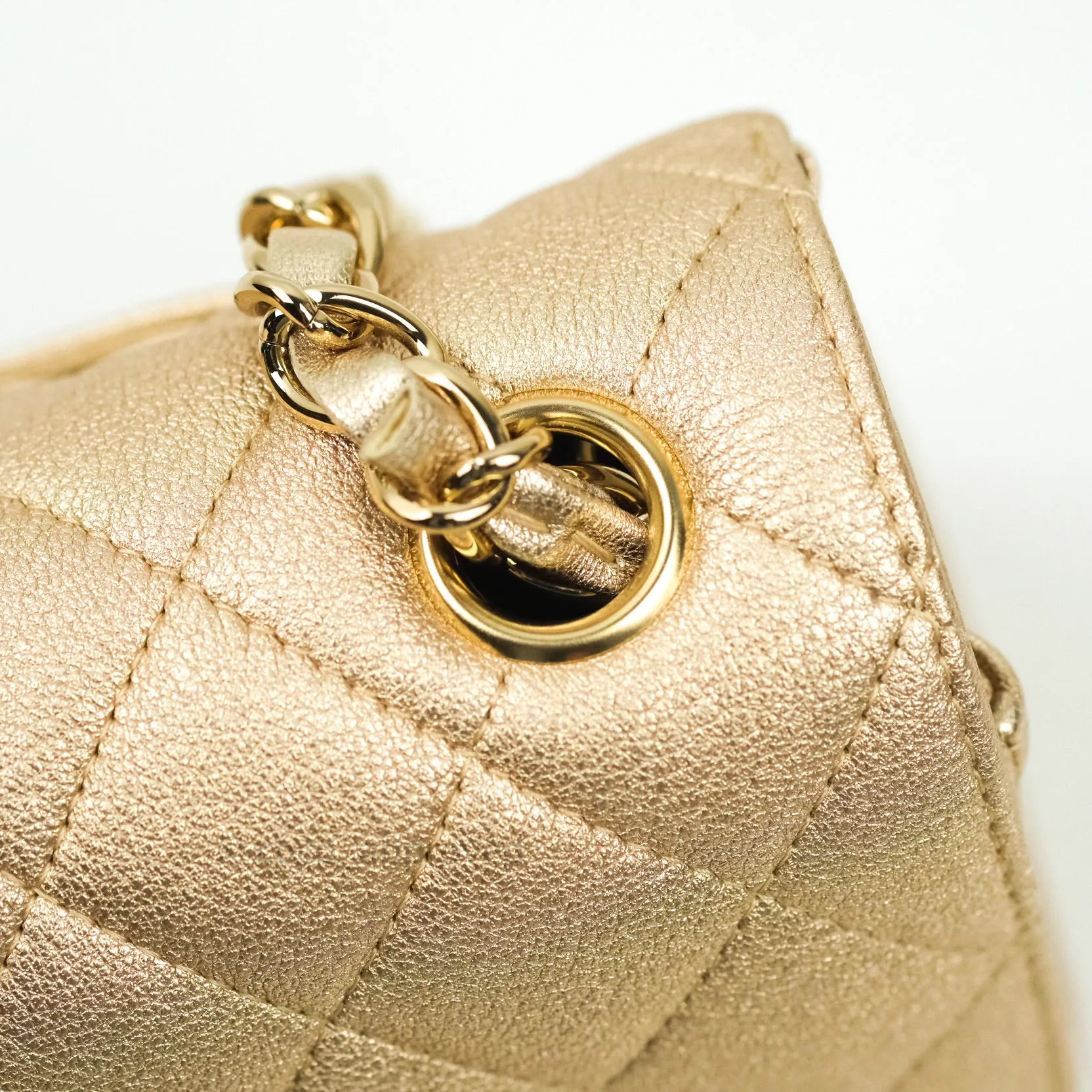 Chanel Quilted Mini Rectangular Iridescent Gold Lambskin Gold Hardware