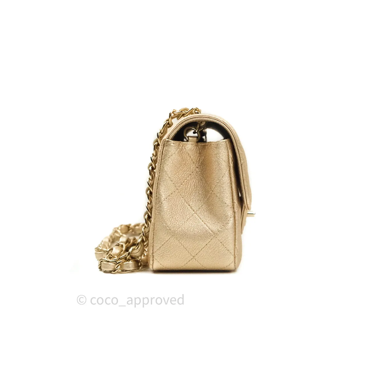 Chanel Quilted Mini Rectangular Iridescent Gold Lambskin Gold Hardware