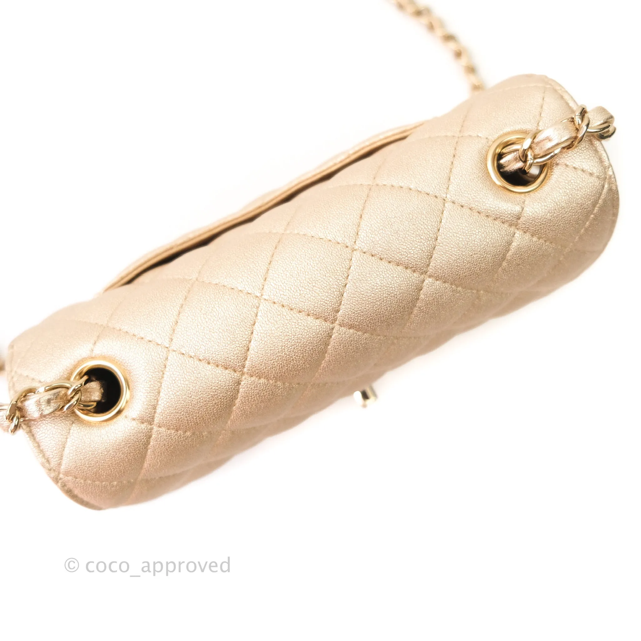 Chanel Quilted Mini Rectangular Iridescent Gold Lambskin Gold Hardware