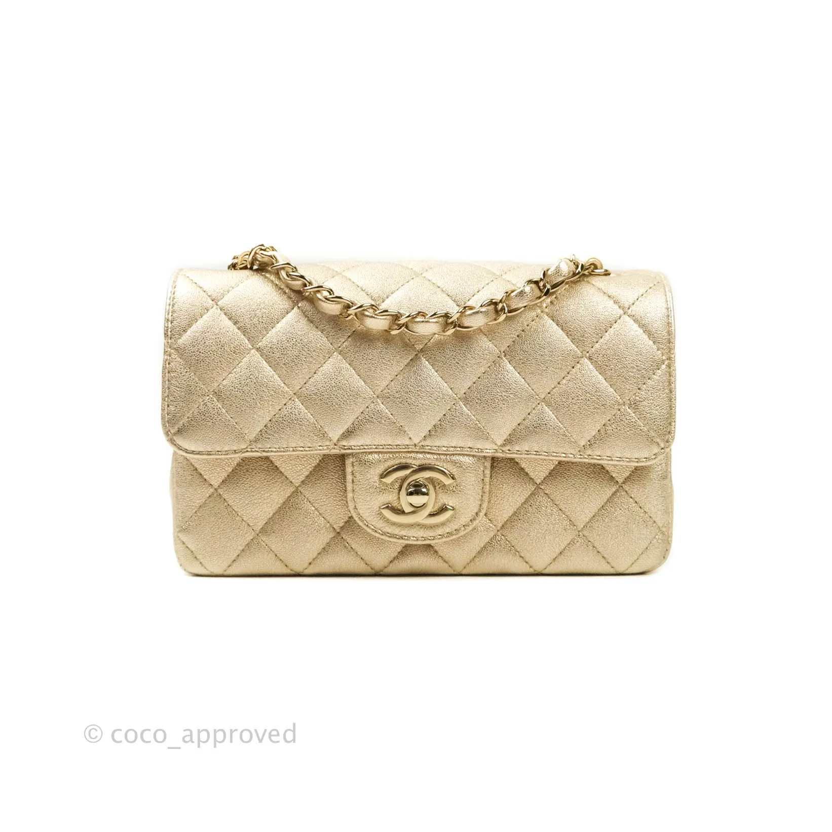 Chanel Quilted Mini Rectangular Iridescent Gold Lambskin Gold Hardware