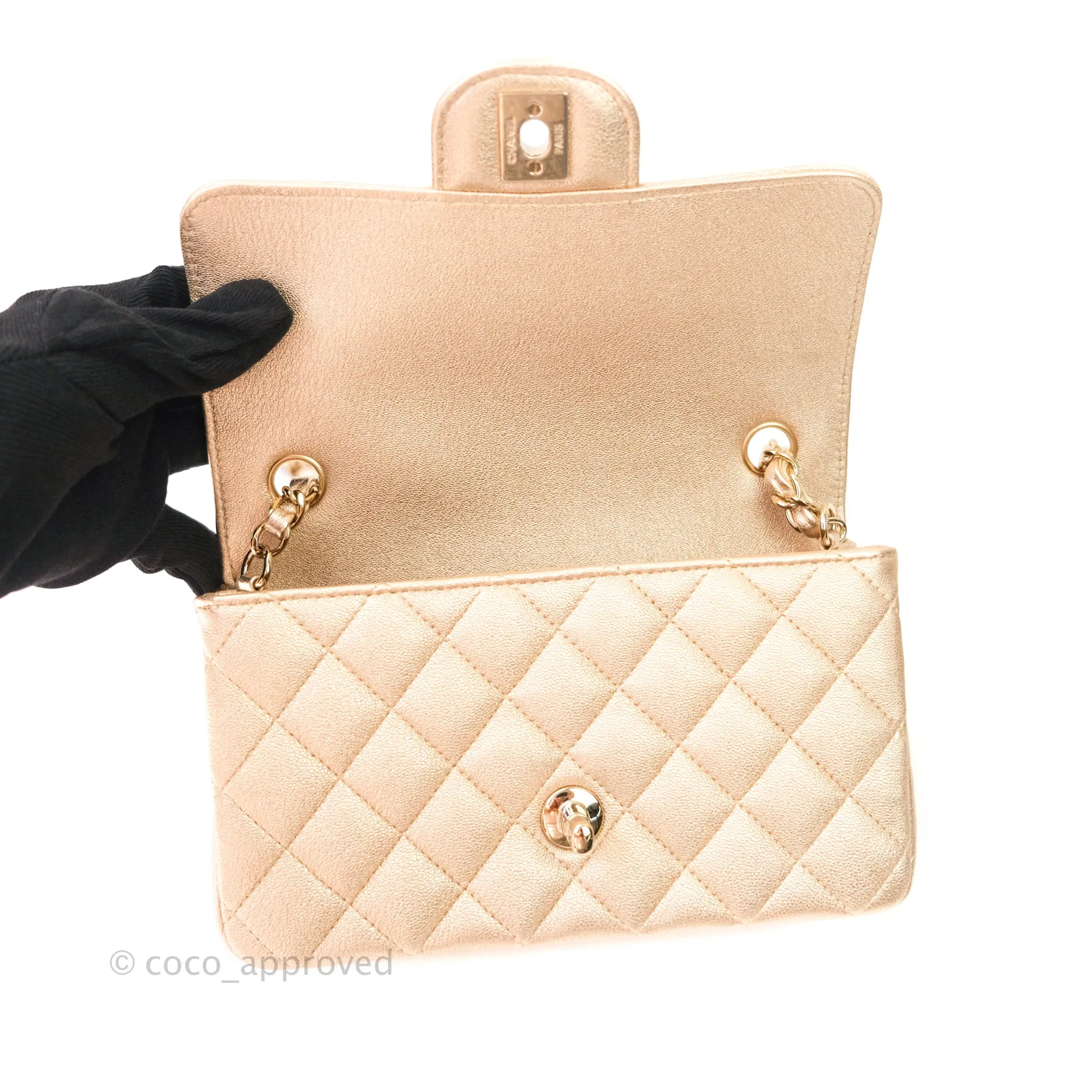 Chanel Quilted Mini Rectangular Iridescent Gold Lambskin Gold Hardware