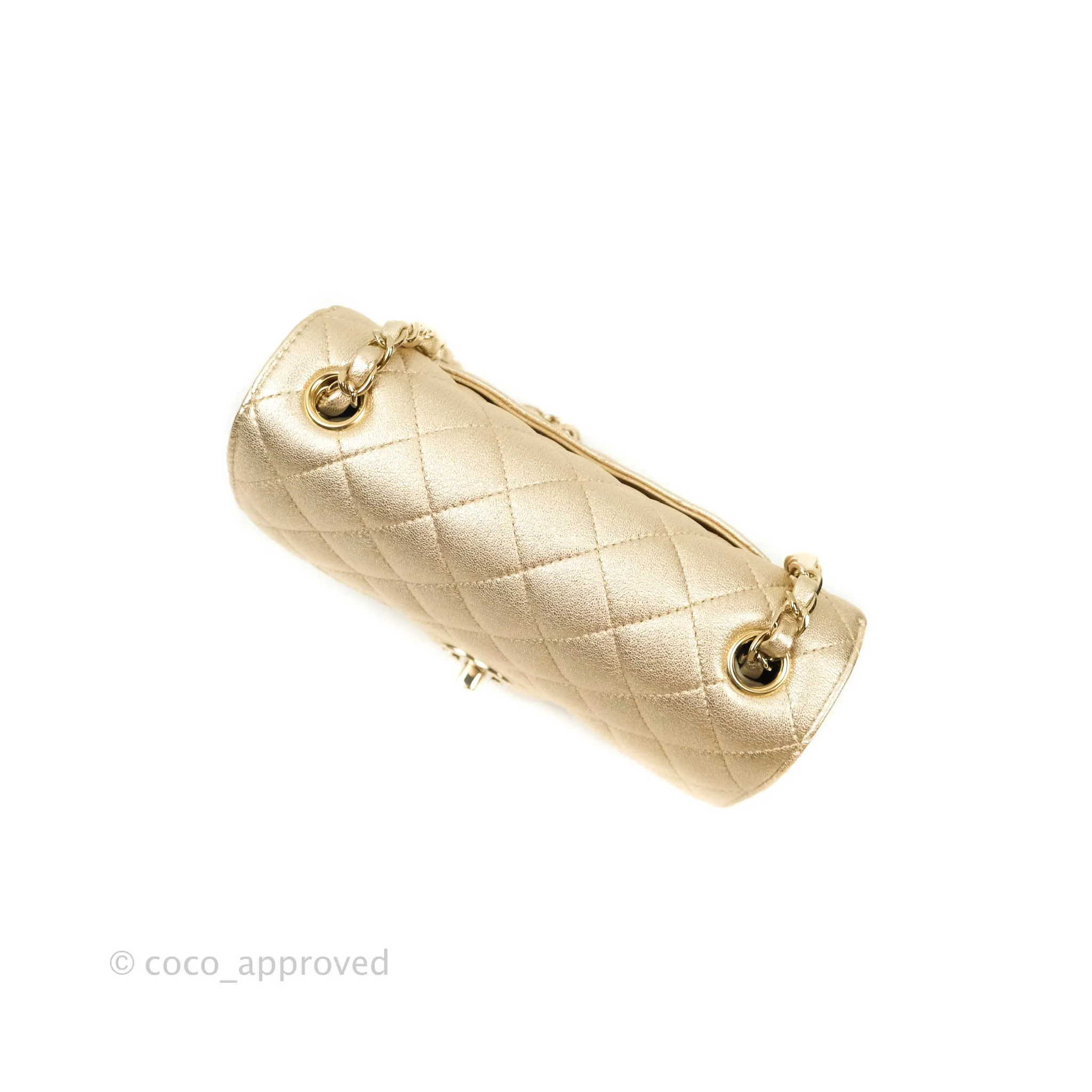 Chanel Quilted Mini Rectangular Iridescent Gold Lambskin Gold Hardware