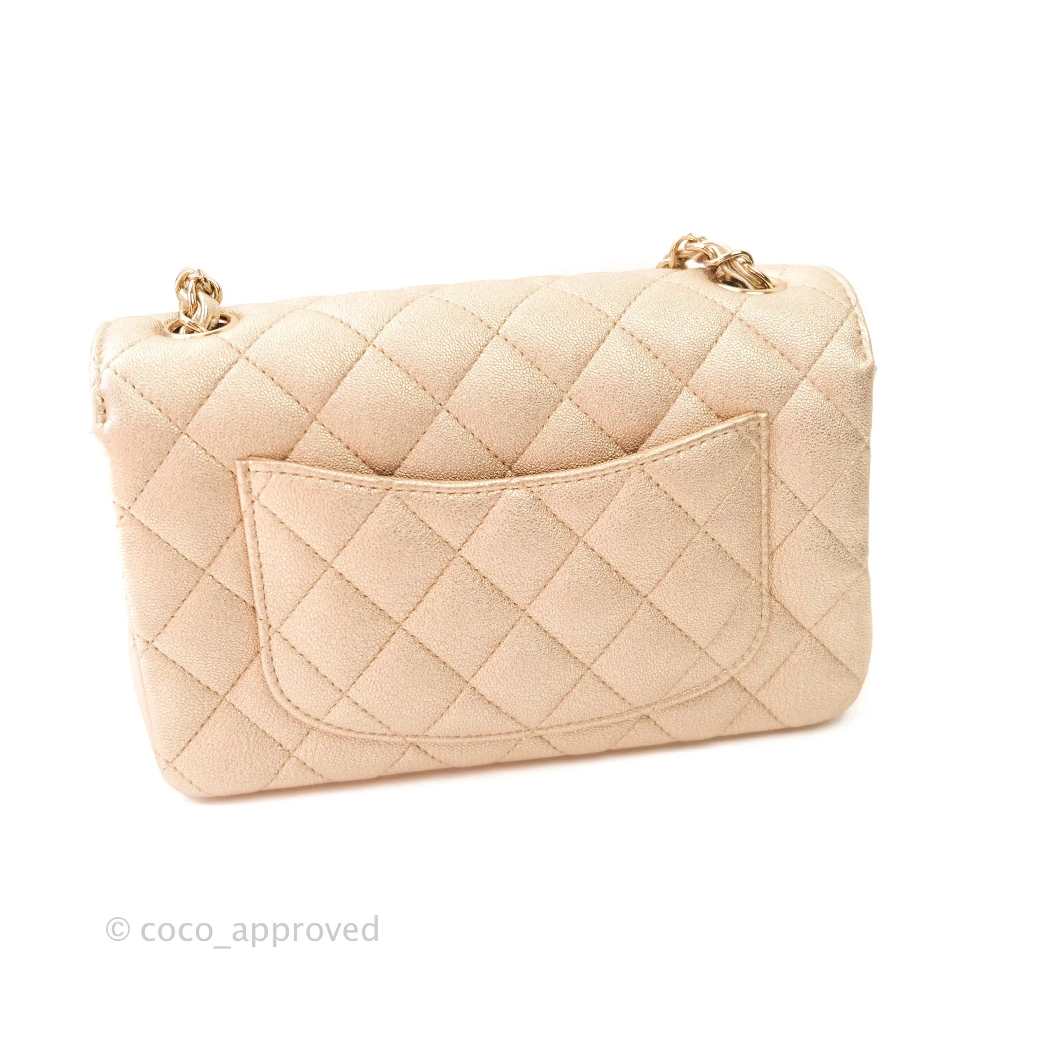 Chanel Quilted Mini Rectangular Iridescent Gold Lambskin Gold Hardware
