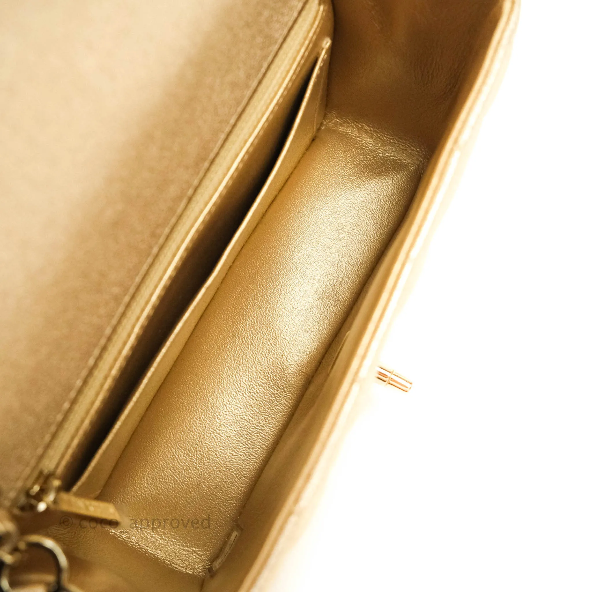 Chanel Quilted Mini Rectangular Iridescent Gold Lambskin Gold Hardware