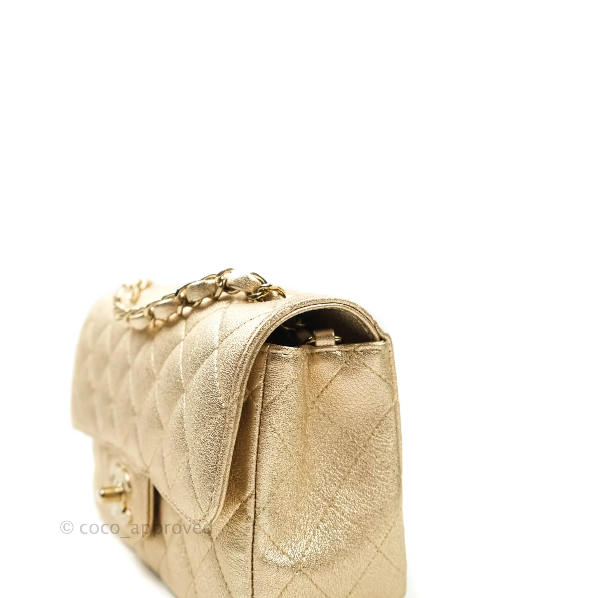 Chanel Quilted Mini Rectangular Iridescent Gold Lambskin Gold Hardware