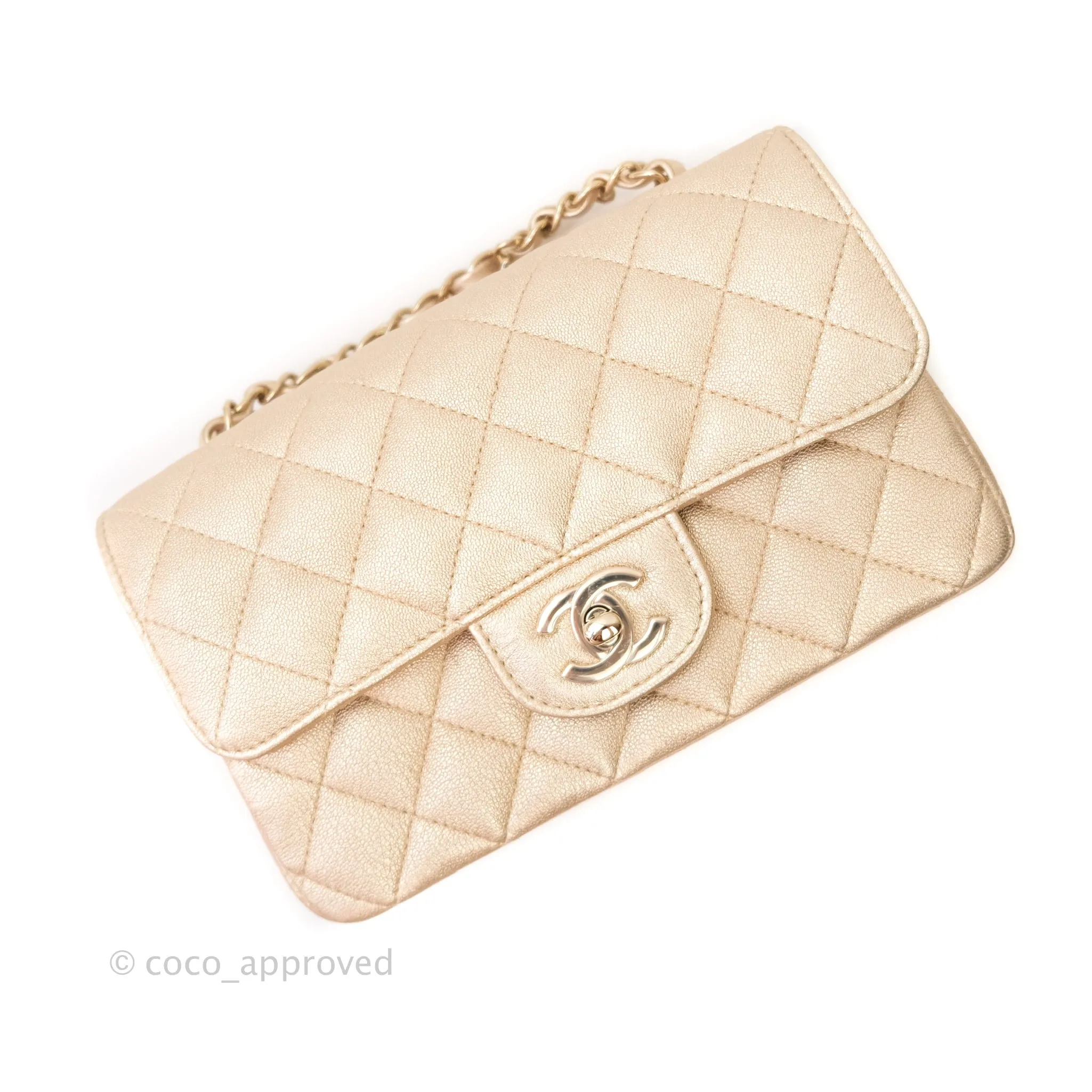 Chanel Quilted Mini Rectangular Iridescent Gold Lambskin Gold Hardware