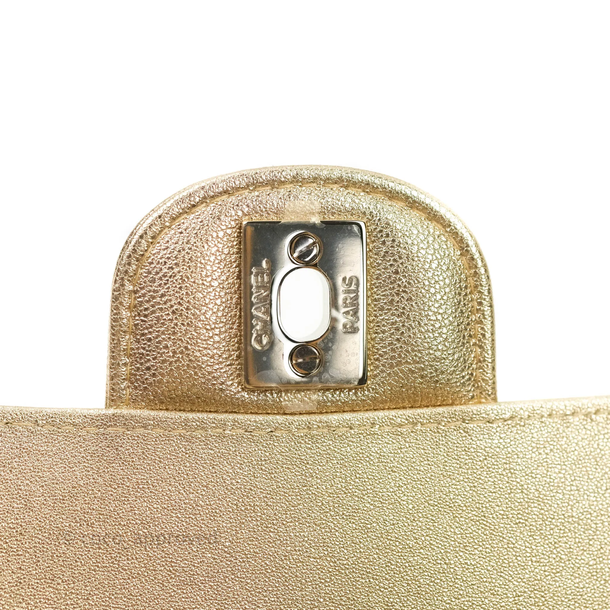 Chanel Quilted Mini Rectangular Iridescent Gold Lambskin Gold Hardware