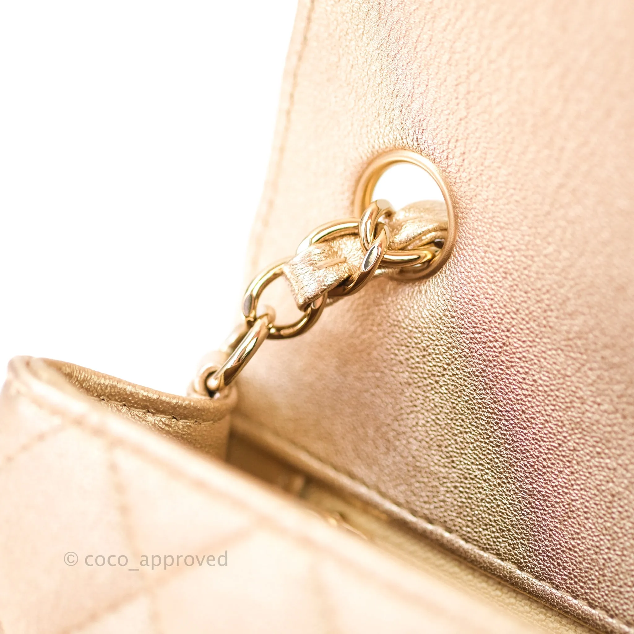 Chanel Quilted Mini Rectangular Iridescent Gold Lambskin Gold Hardware
