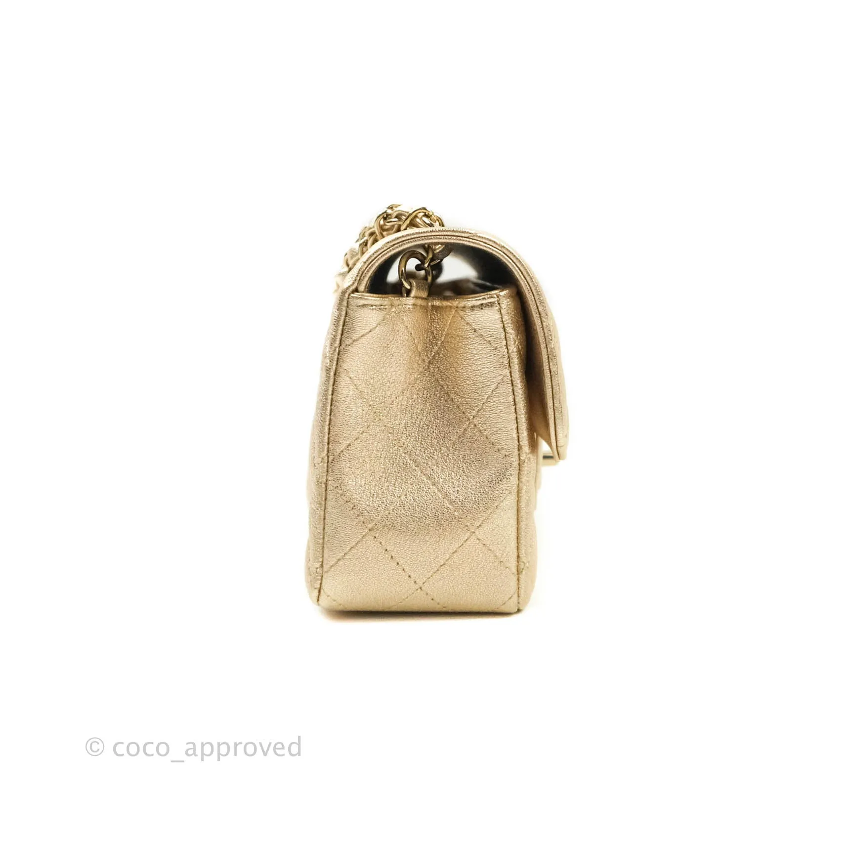Chanel Quilted Mini Rectangular Iridescent Gold Lambskin Gold Hardware