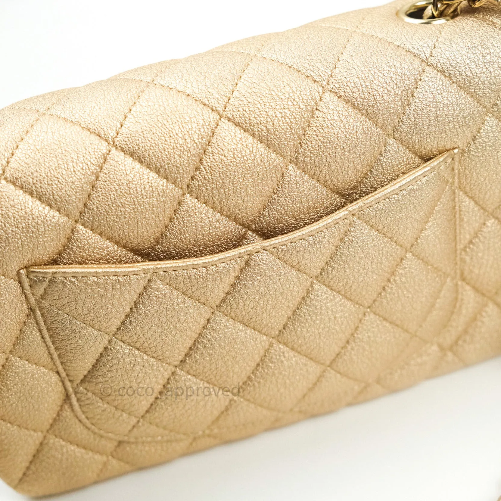 Chanel Quilted Mini Rectangular Iridescent Gold Lambskin Gold Hardware