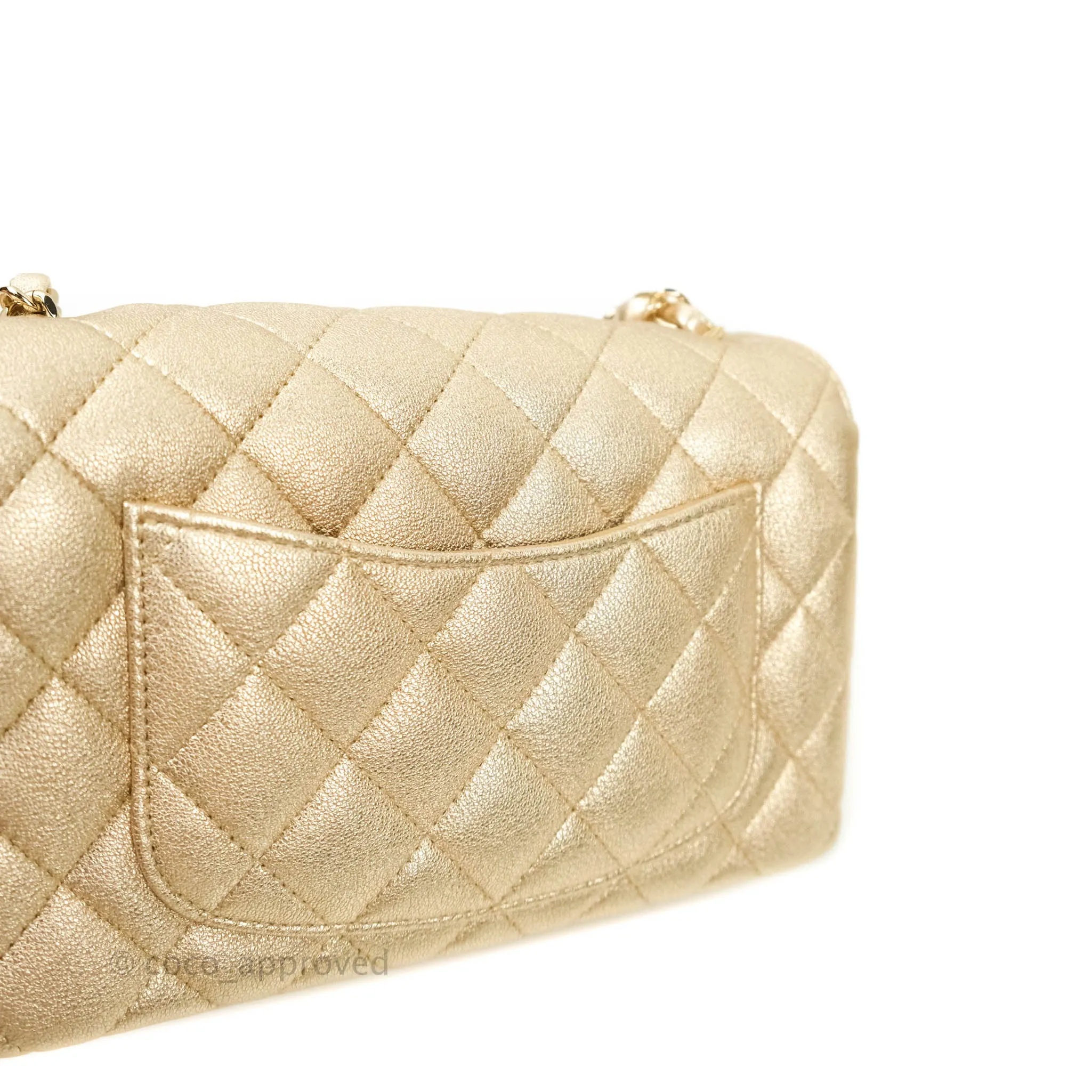 Chanel Quilted Mini Rectangular Iridescent Gold Lambskin Gold Hardware