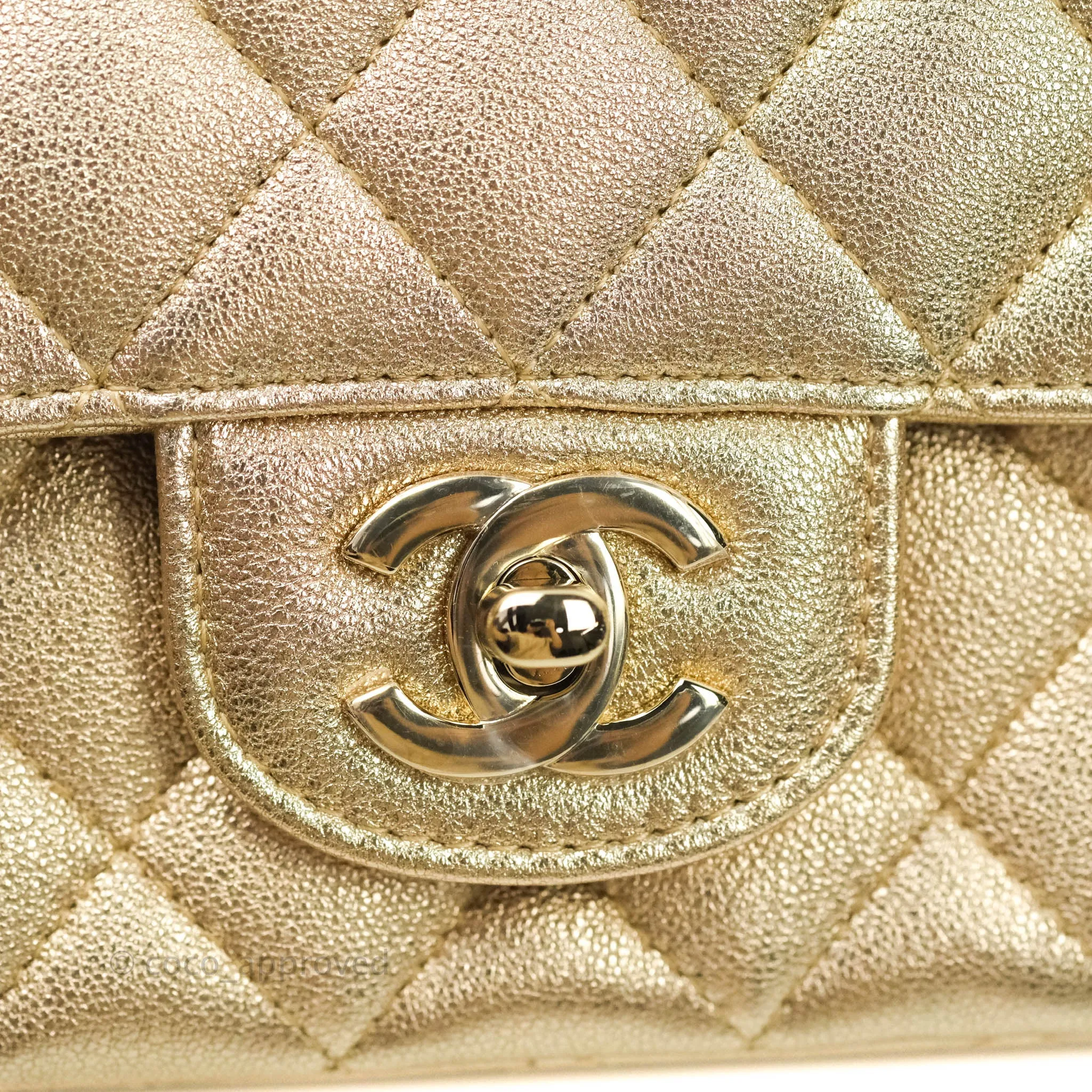Chanel Quilted Mini Rectangular Iridescent Gold Lambskin Gold Hardware