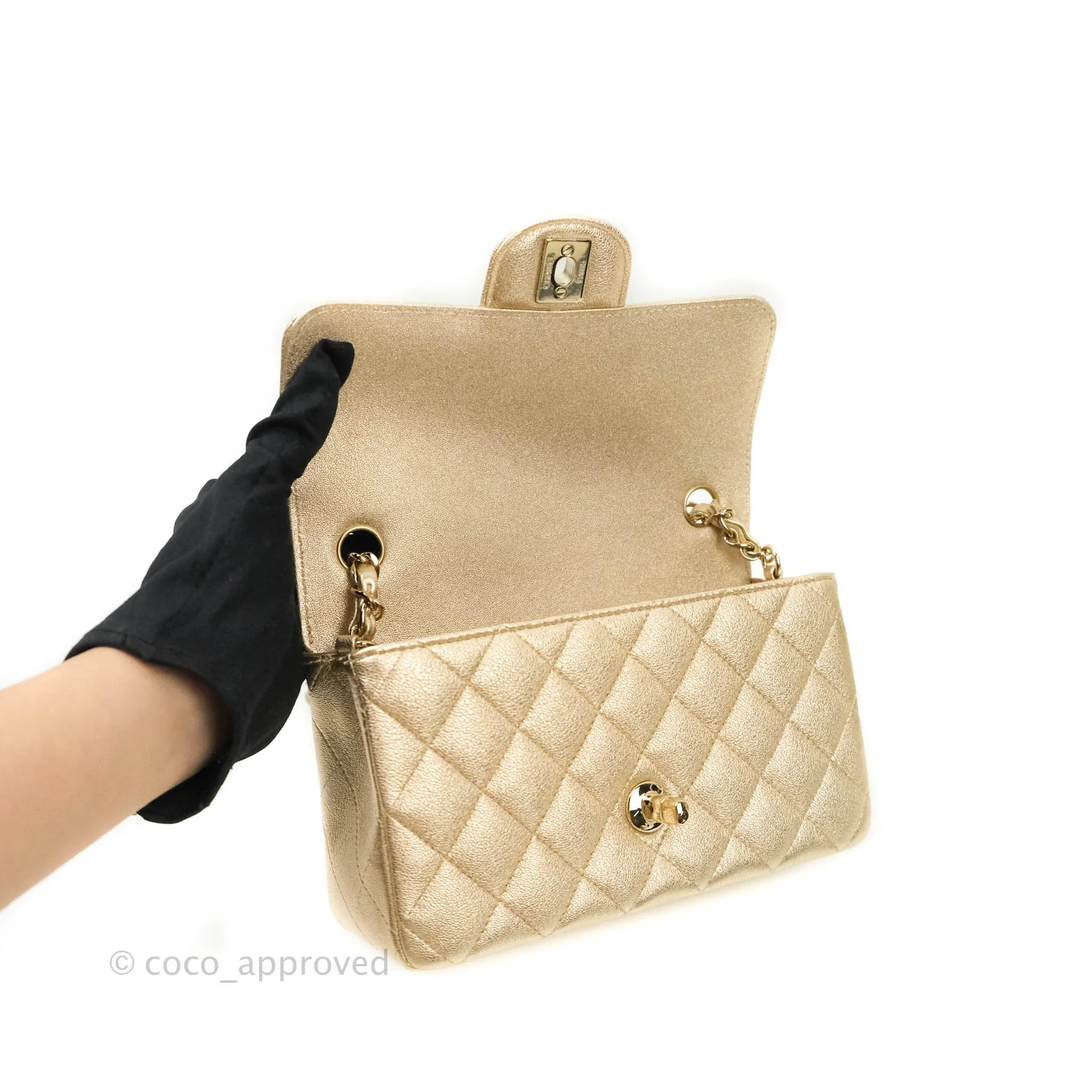 Chanel Quilted Mini Rectangular Iridescent Gold Lambskin Gold Hardware