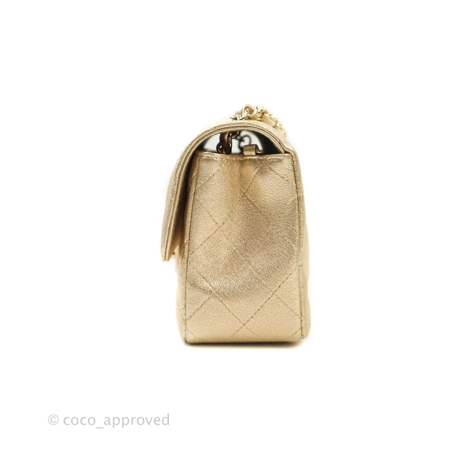 Chanel Quilted Mini Rectangular Iridescent Gold Lambskin Gold Hardware